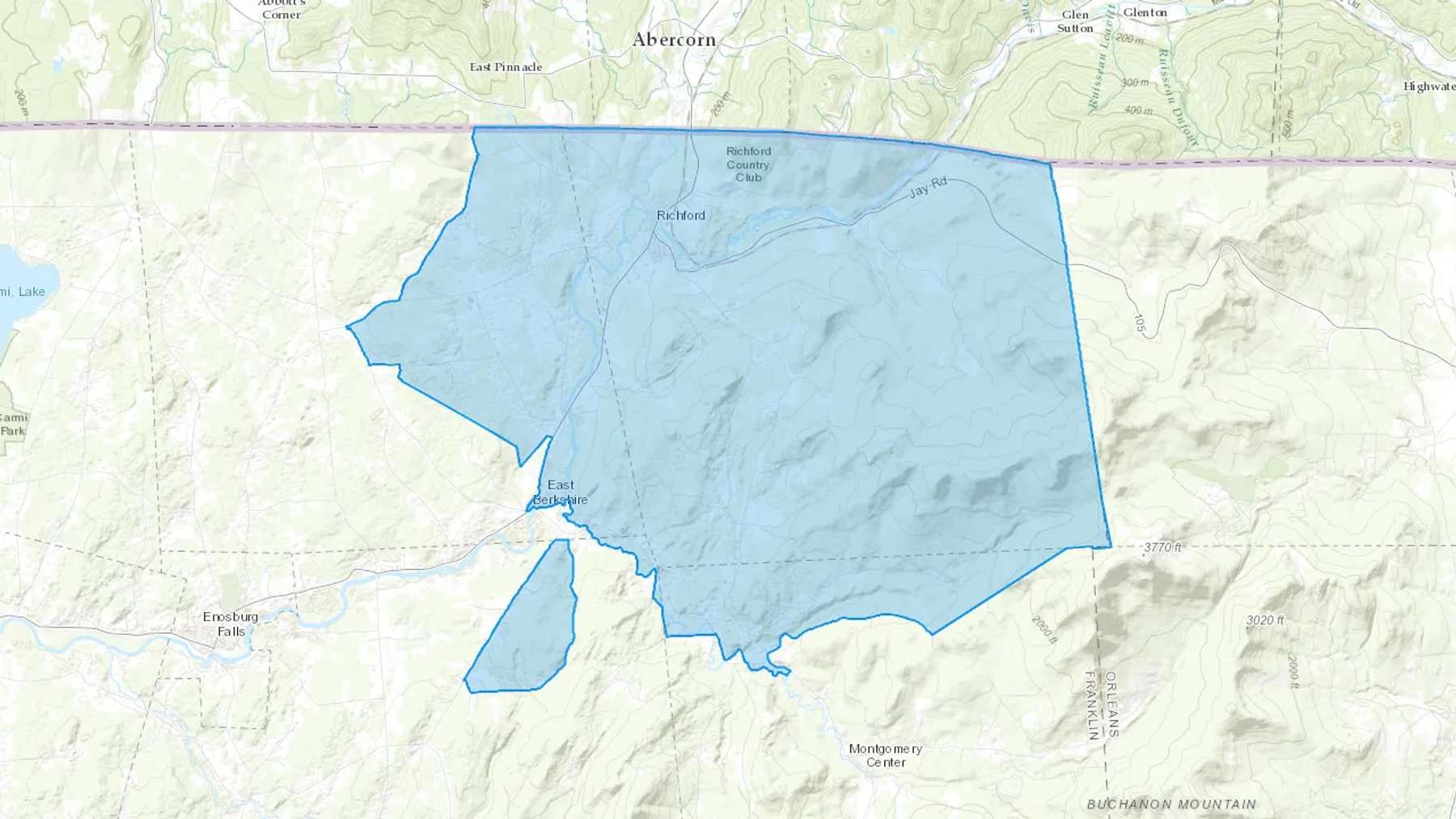 East Berkshire, VT Cash heating Oil delivery map Map of the COD Fuel Oil delivery service area for East Berkshire, VT