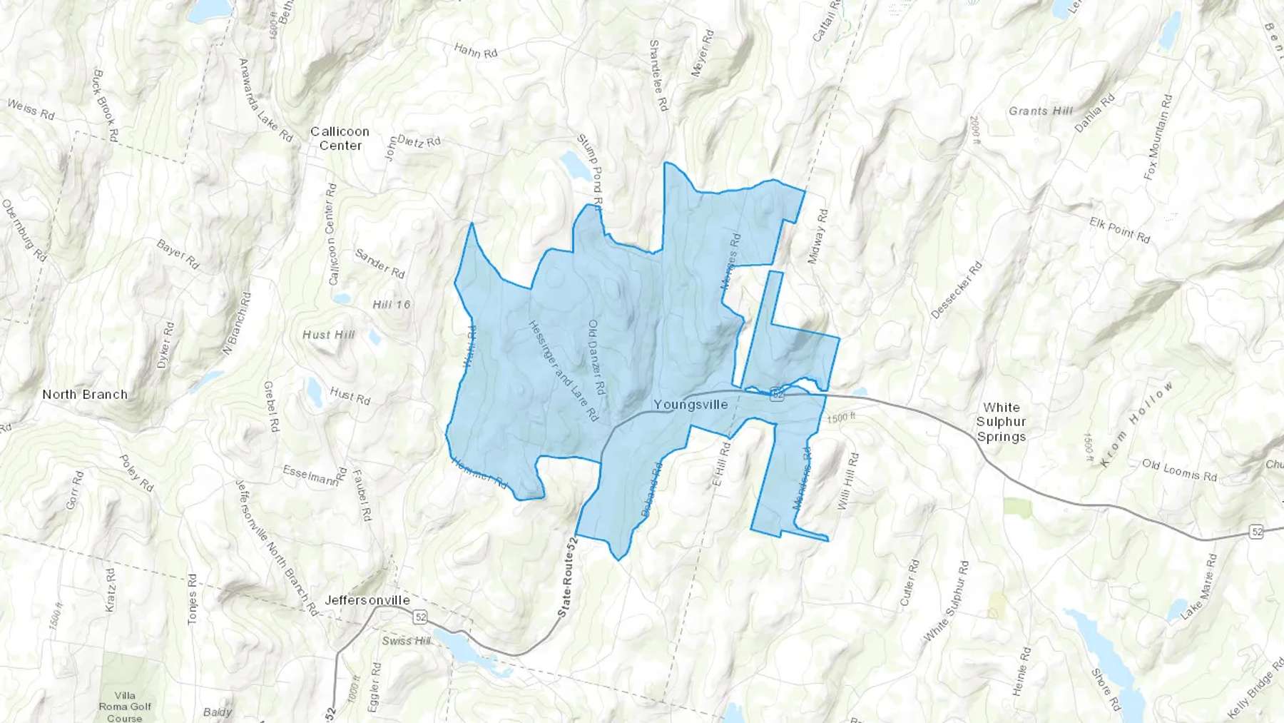 Youngsville, NY Cash heating Oil delivery map Map of the COD Fuel Oil delivery service area for Youngsville, NY