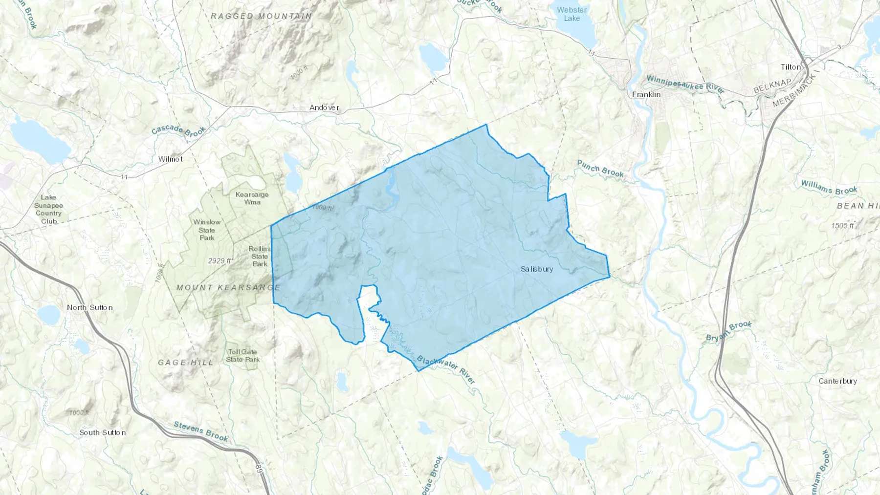 Salisbury, NH Cash heating Oil delivery map Map of the COD Fuel Oil delivery service area for Salisbury, NH