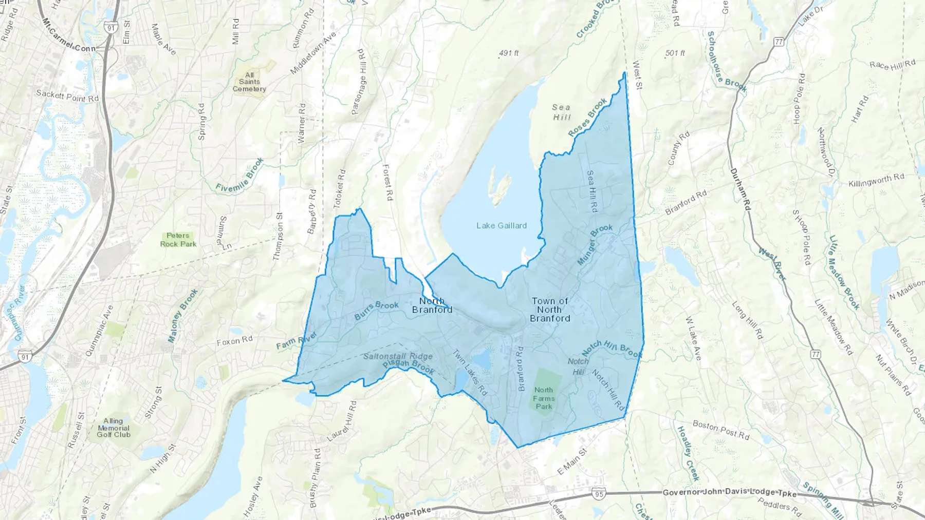 North Branford, CT Cash heating Oil delivery map Map of the COD Fuel Oil delivery service area for North Branford, CT