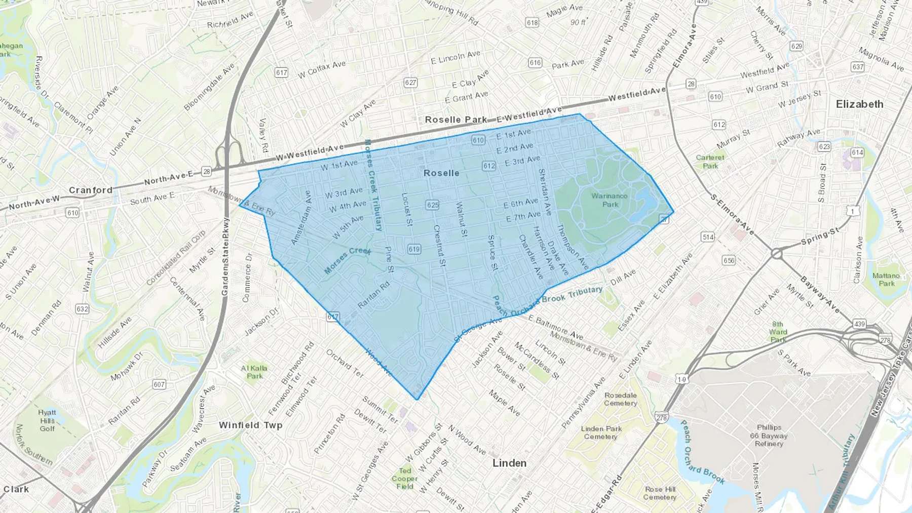 Roselle, NJ Cash heating Oil delivery map Map of the COD Fuel Oil delivery service area for Roselle, NJ