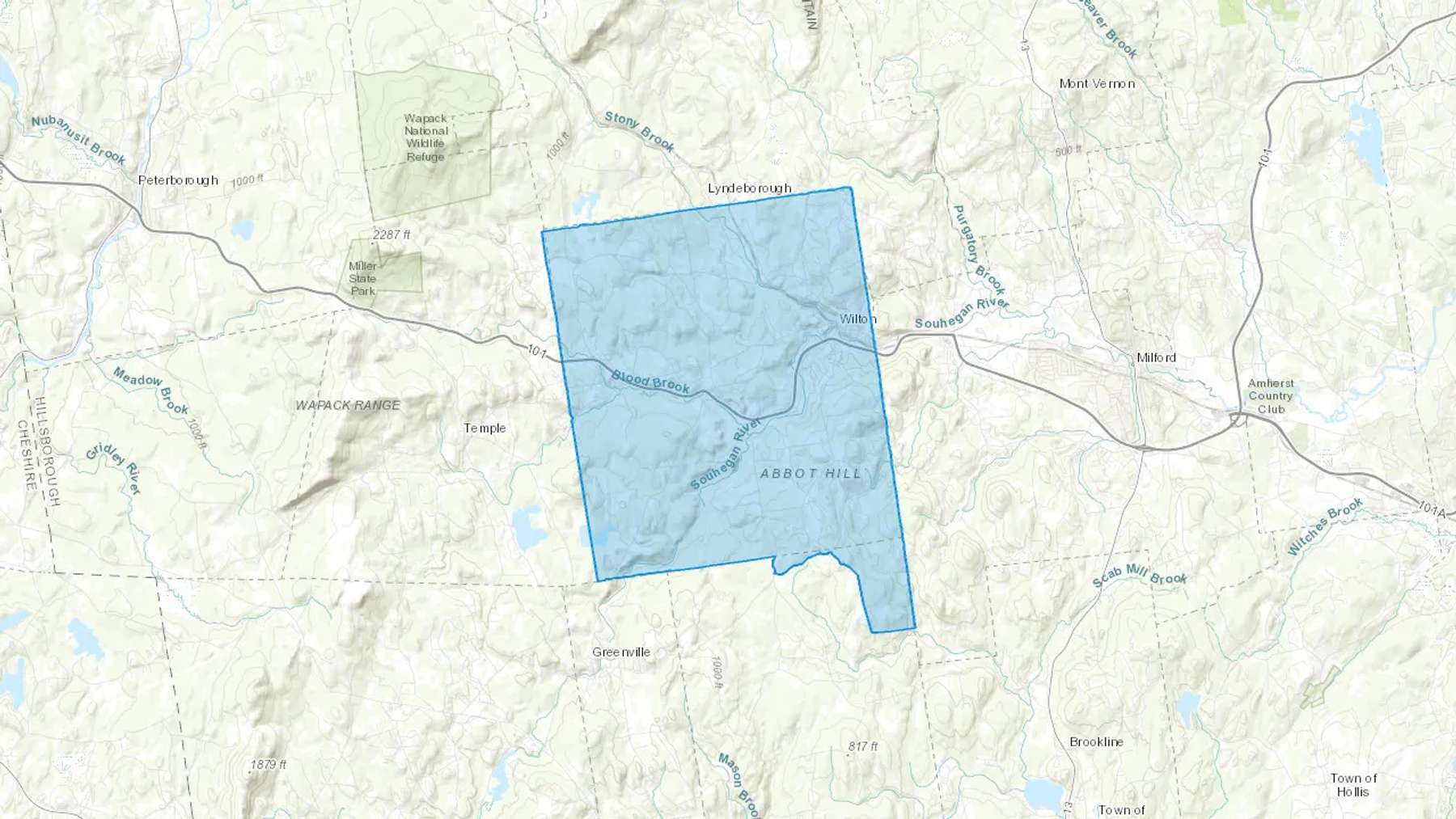 Wilton, NH Cash heating Oil delivery map Map of the COD Fuel Oil delivery service area for Wilton, NH