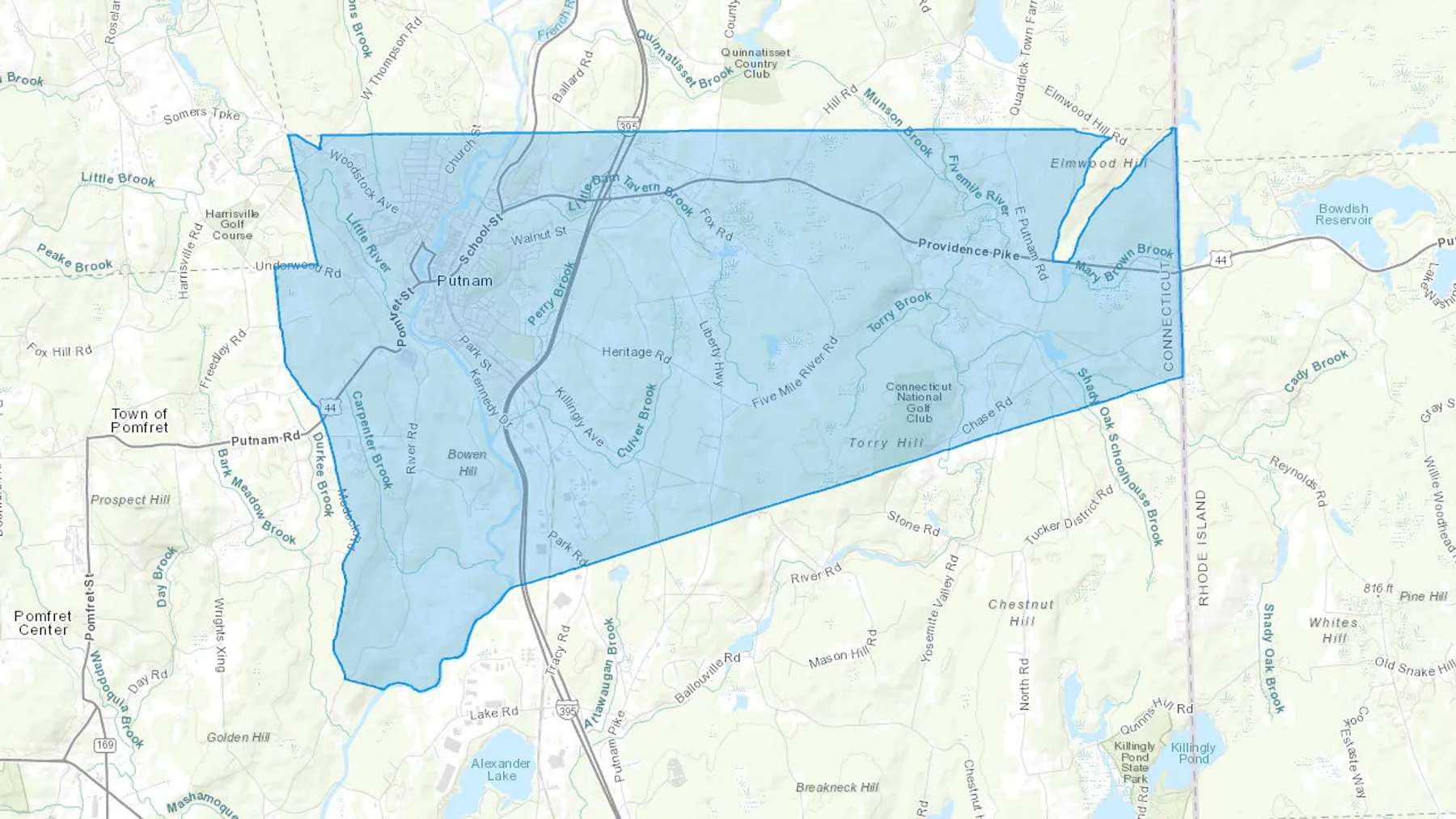 Putnam, CT Cash heating Oil delivery map Map of the COD Fuel Oil delivery service area for Putnam, CT