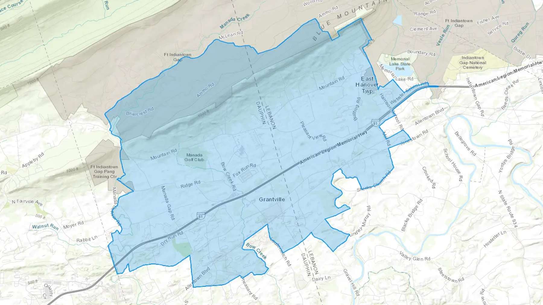 Grantville, PA Cash heating Oil delivery map Map of the COD Fuel Oil delivery service area for Grantville, PA