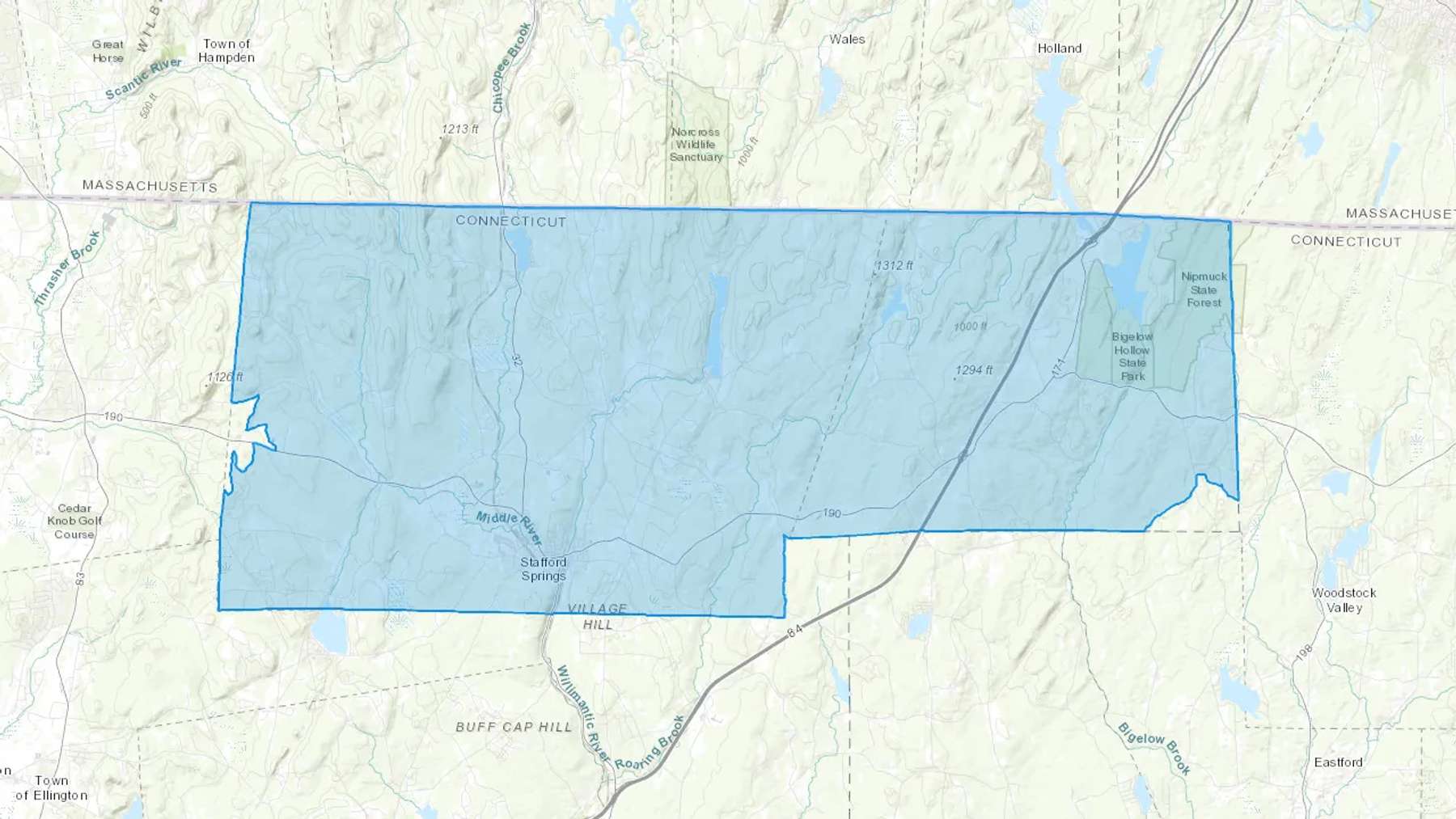 Stafford, CT Cash heating Oil delivery map Map of the COD Fuel Oil delivery service area for Stafford, CT