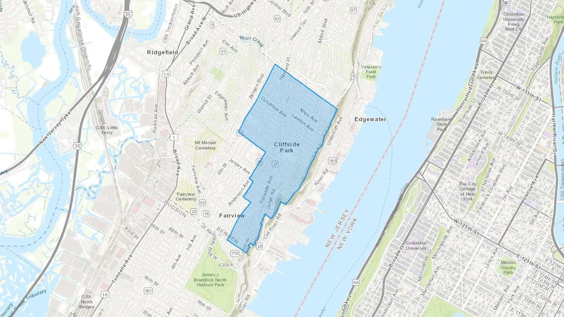Cliffside Park, NJ Cash heating Oil delivery map Map of the COD Fuel Oil delivery service area for Cliffside Park, NJ
