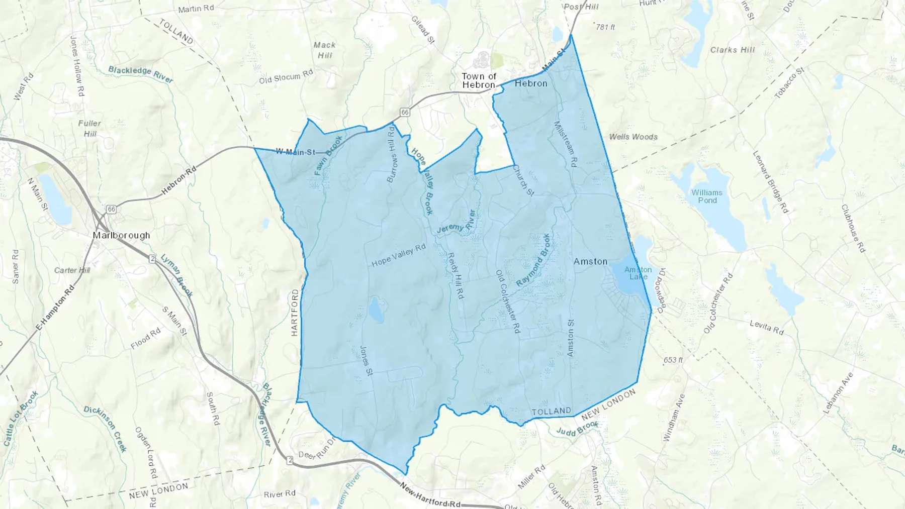 Amston, CT Cash heating Oil delivery map Map of the COD Fuel Oil delivery service area for Amston, CT