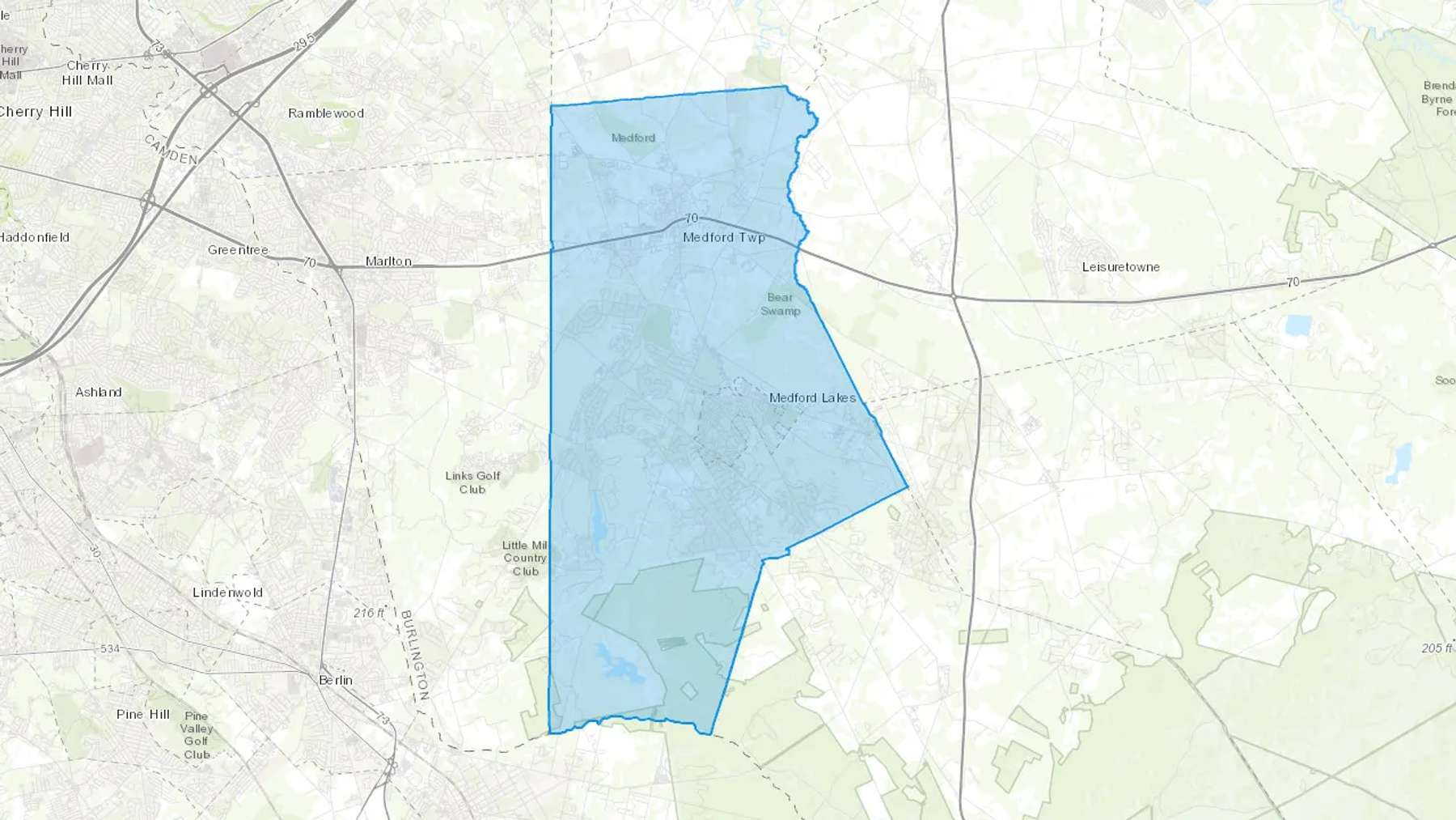 Medford, NJ Cash heating Oil delivery map Map of the COD Fuel Oil delivery service area for Medford, NJ