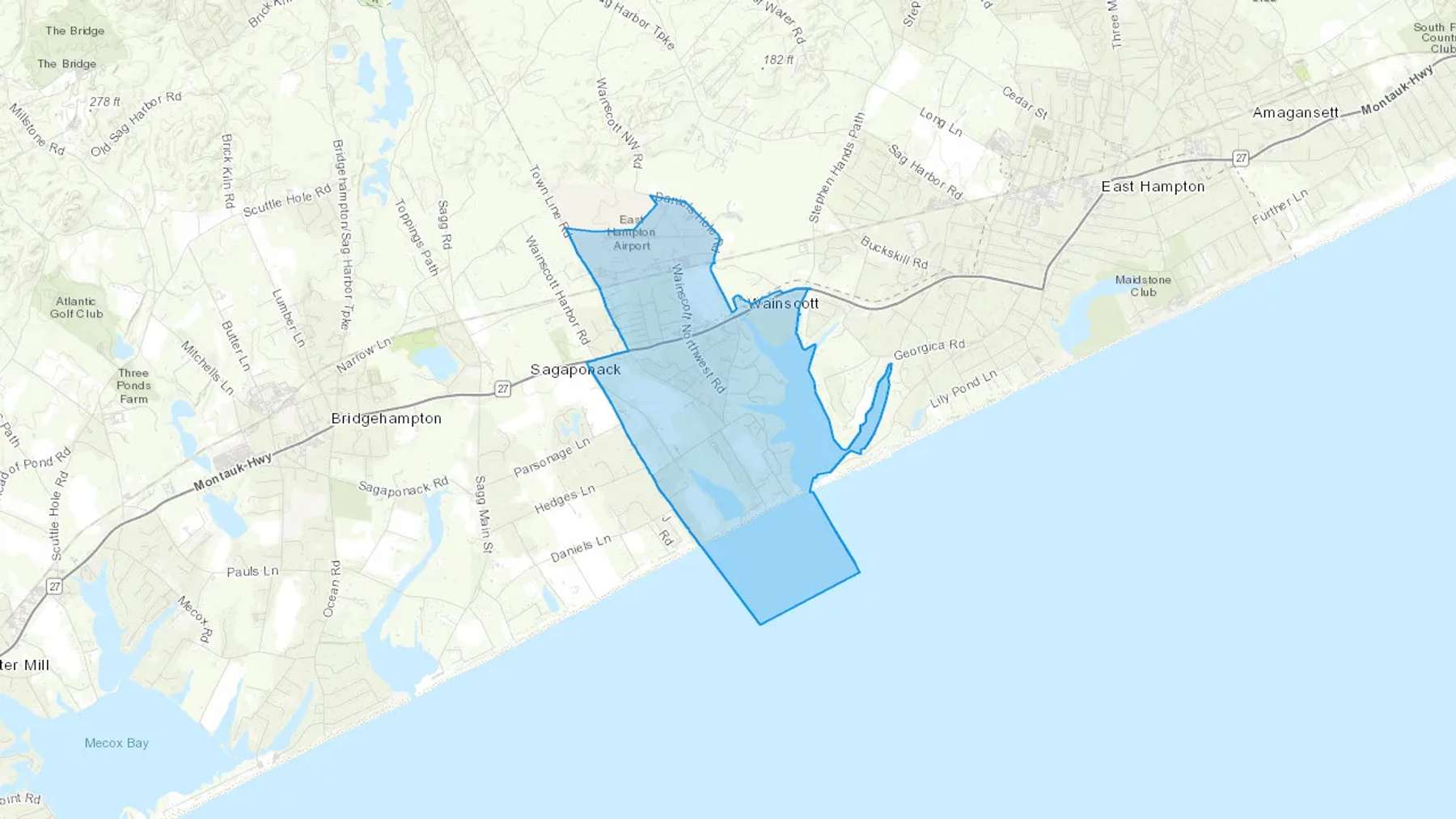 Wainscott, NY Cash heating Oil delivery map Map of the COD Fuel Oil delivery service area for Wainscott, NY