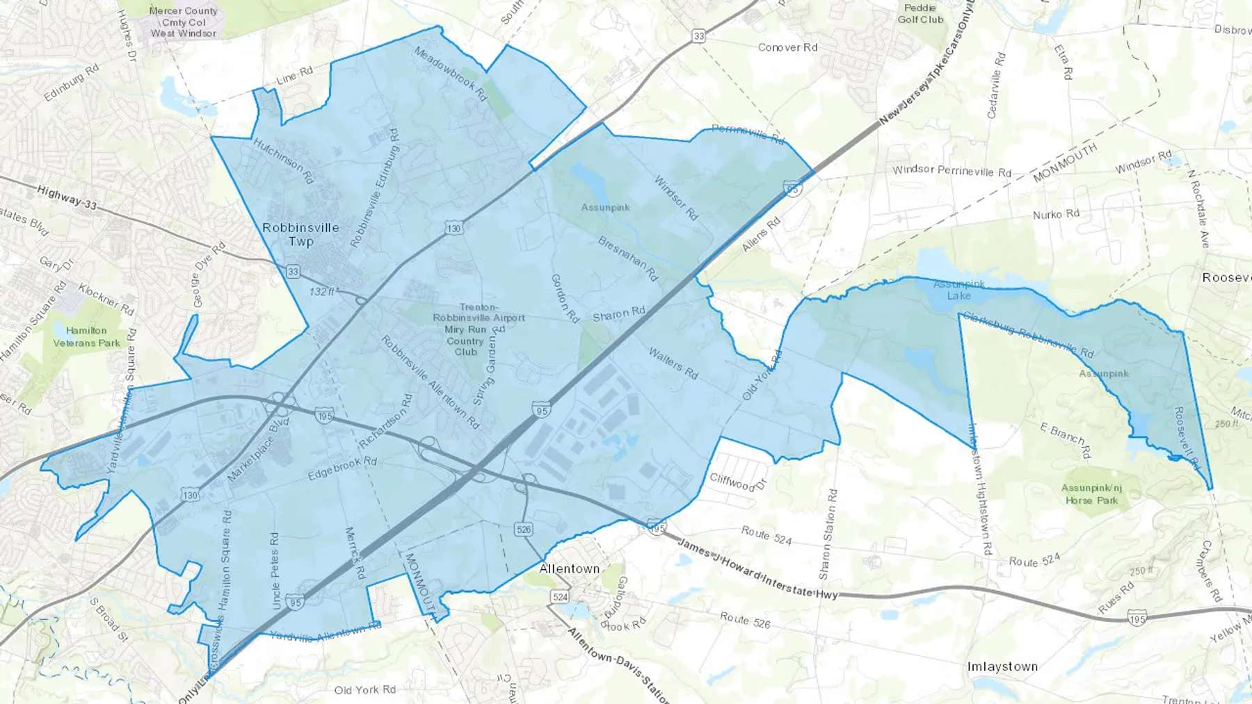 Robbinsville, NJ Cash heating Oil delivery map Map of the COD Fuel Oil delivery service area for Robbinsville, NJ