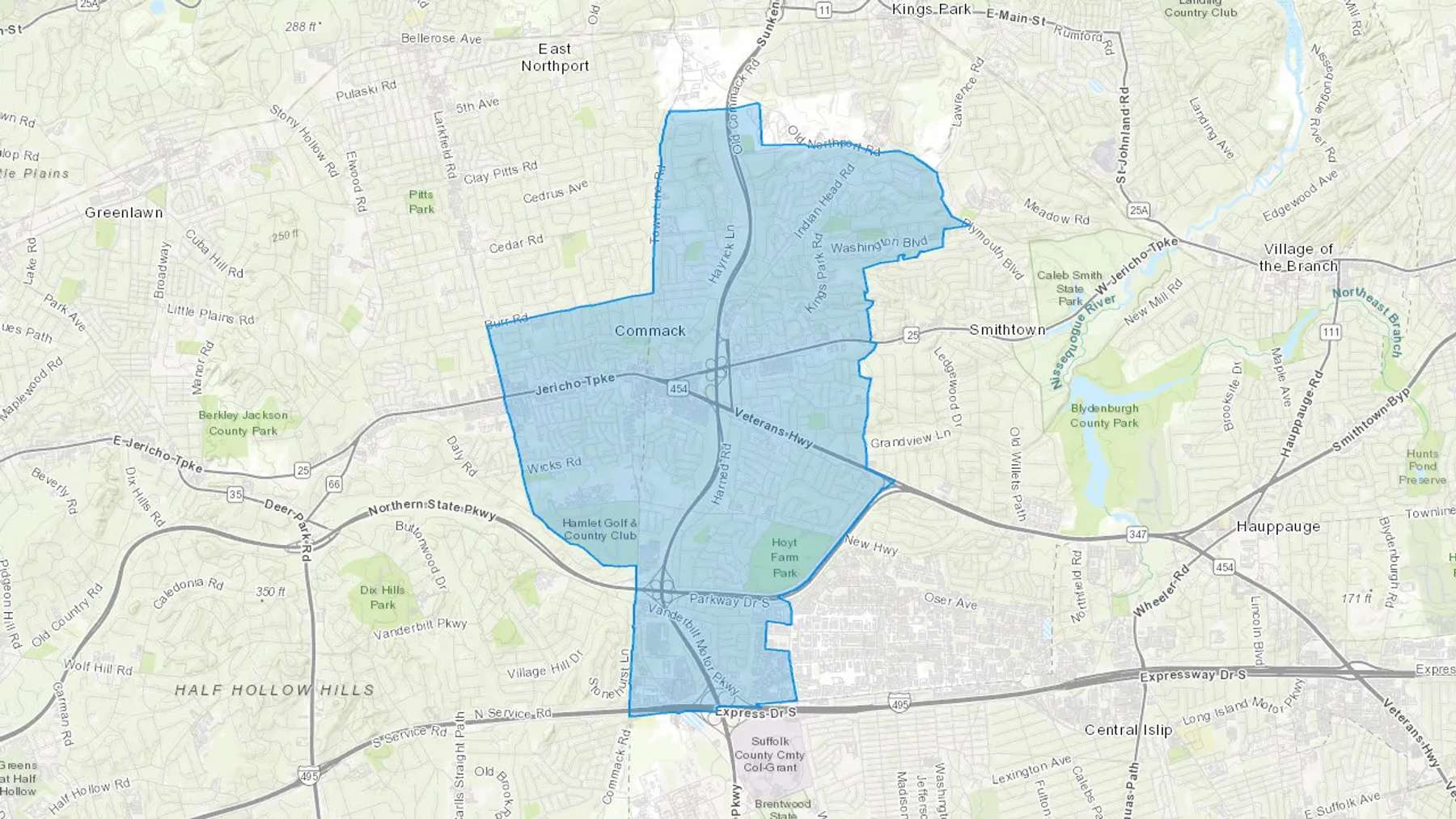 Commack, NY Cash heating Oil delivery map Map of the COD Fuel Oil delivery service area for Commack, NY