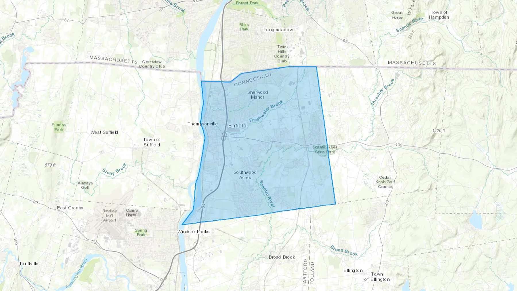 Enfield, CT Cash heating Oil delivery map Map of the COD Fuel Oil delivery service area for Enfield, CT