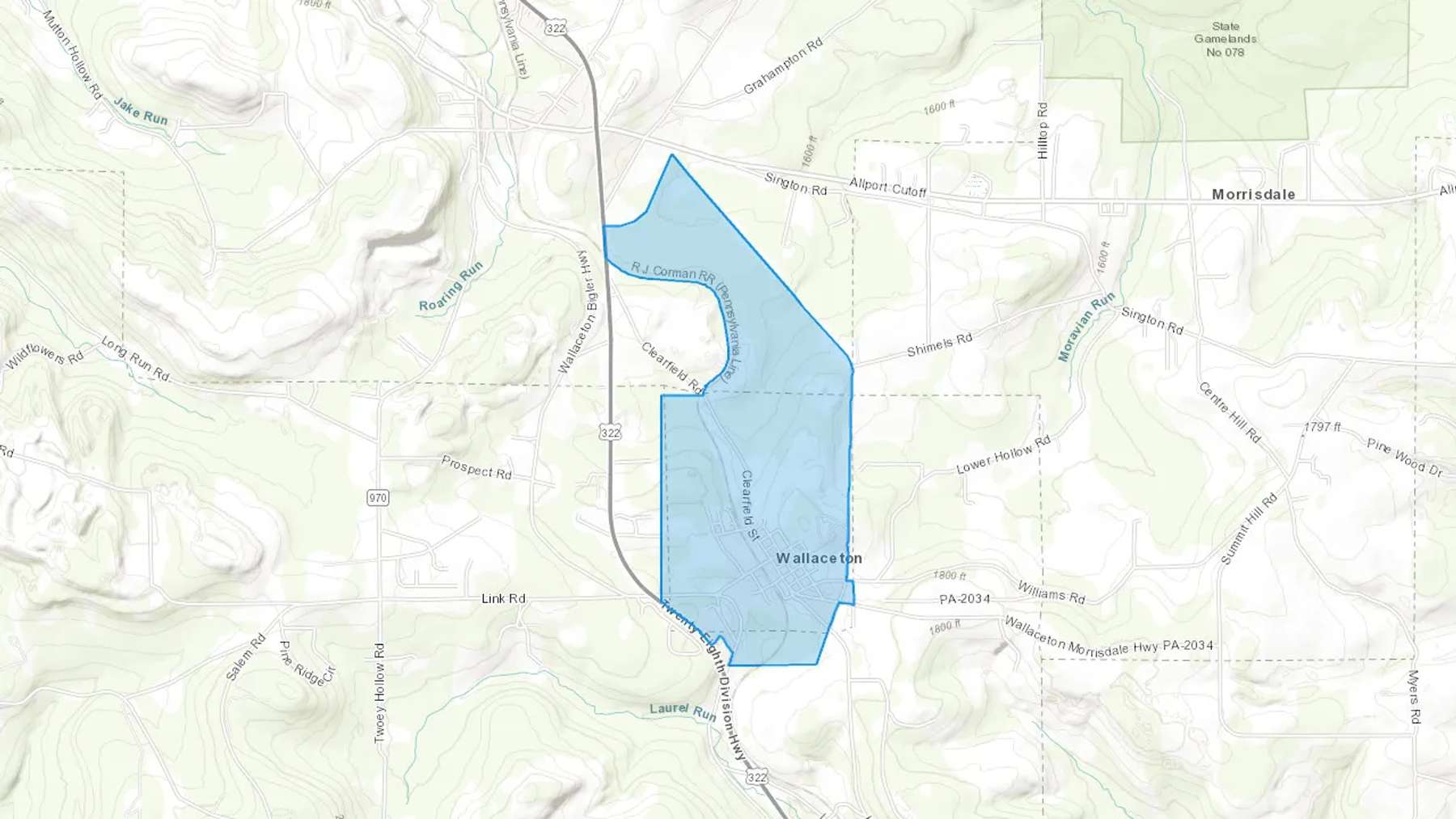 Wallaceton, PA Cash heating Oil delivery map Map of the COD Fuel Oil delivery service area for Wallaceton, PA