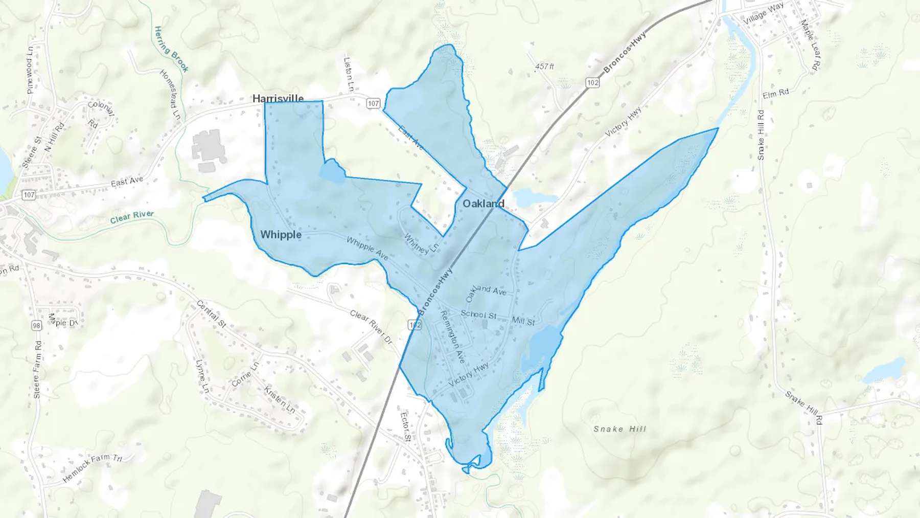 Oakland, RI Cash heating Oil delivery map Map of the COD Fuel Oil delivery service area for Oakland, RI