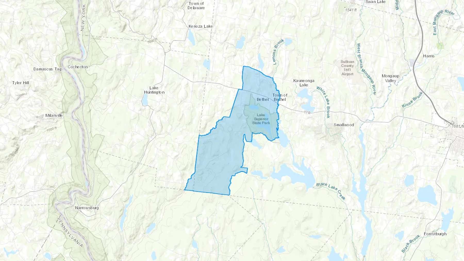 Bethel, NY Cash heating Oil delivery map Map of the COD Fuel Oil delivery service area for Bethel, NY