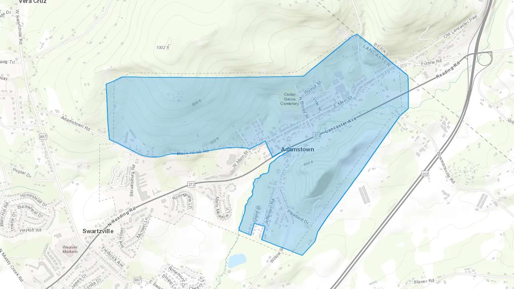 Adamstown, PA Cash heating Oil delivery map Map of the COD Fuel Oil delivery service area for Adamstown, PA