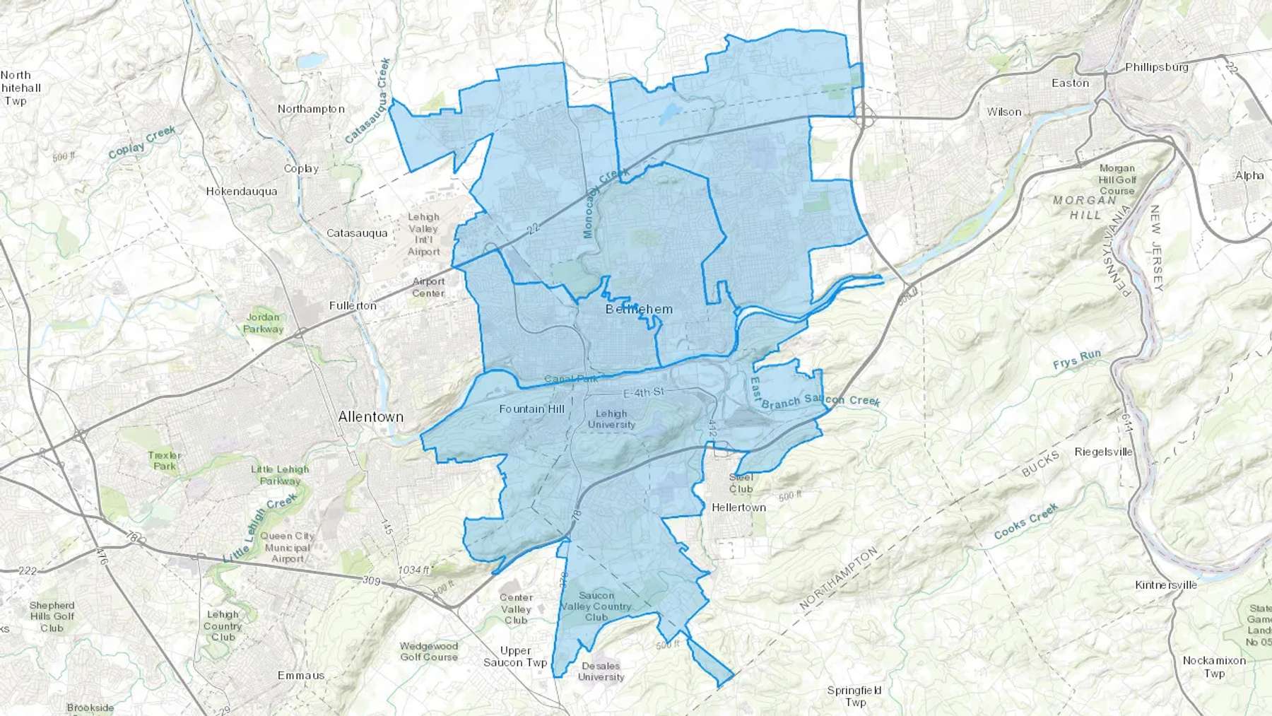 Bethlehem, PA Cash heating Oil delivery map Map of the COD Fuel Oil delivery service area for Bethlehem, PA