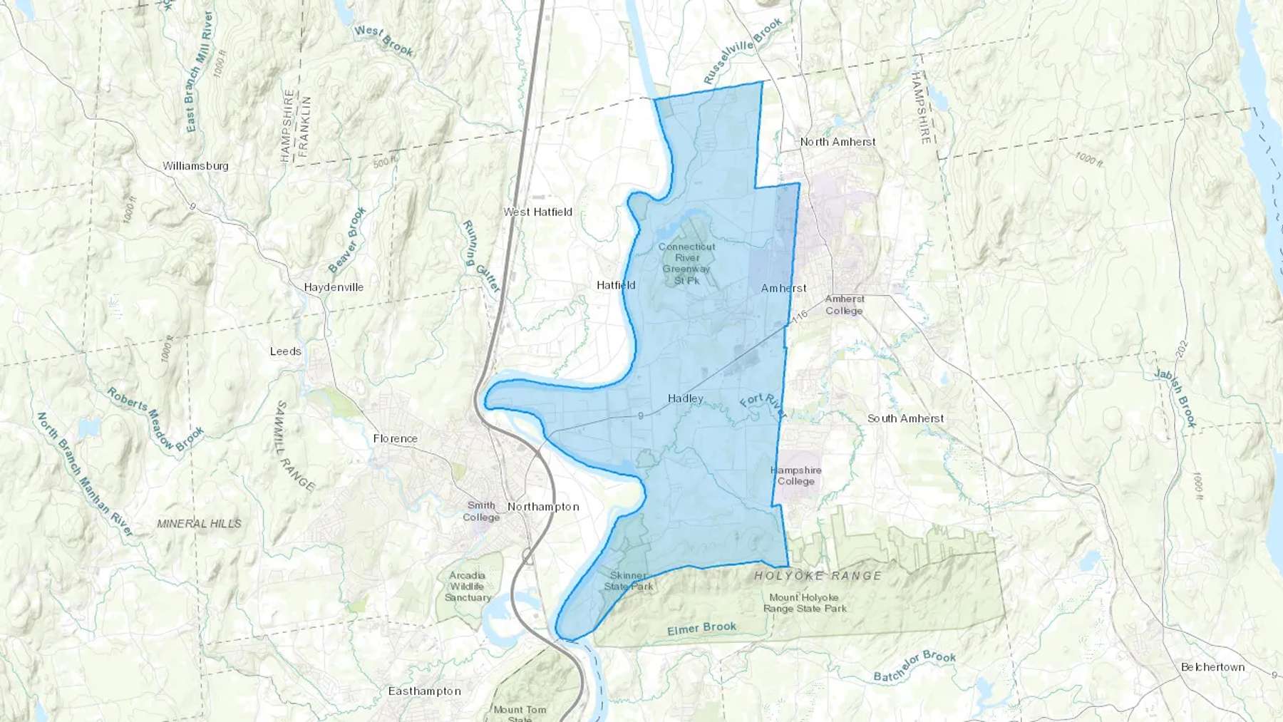 Hadley, MA Cash heating Oil delivery map Map of the COD Fuel Oil delivery service area for Hadley, MA
