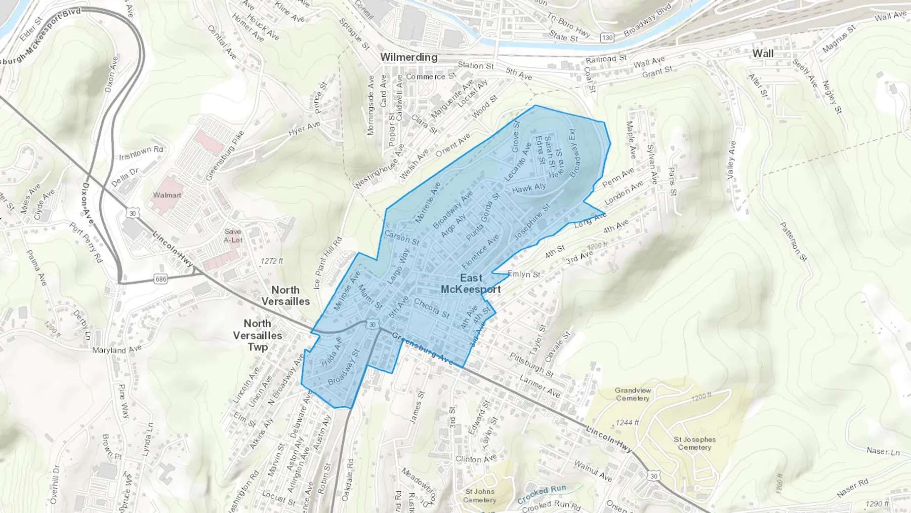 East Mckeesport, PA Cash heating Oil delivery map Map of the COD Fuel Oil delivery service area for East Mckeesport, PA