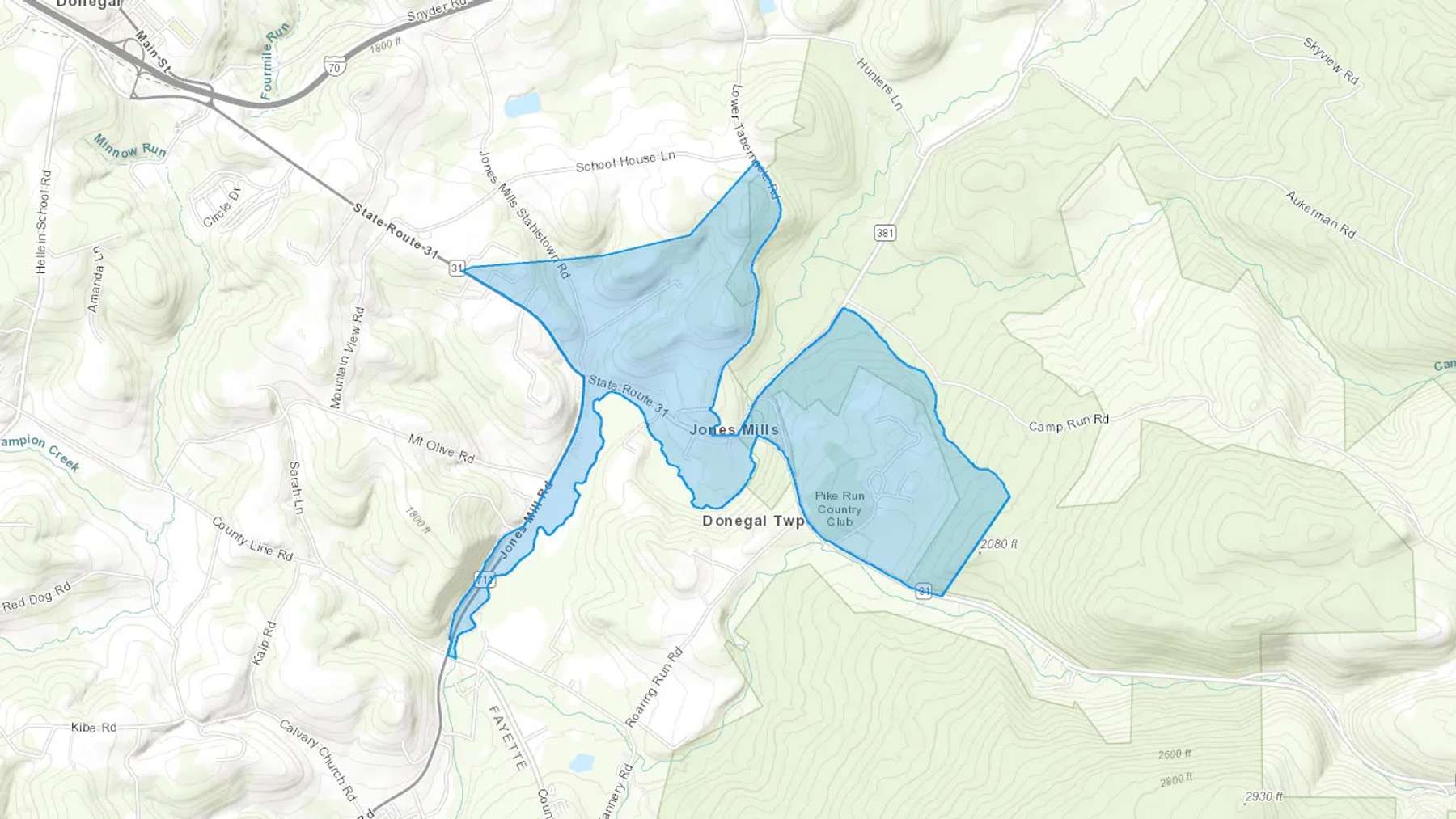 Jones Mills, PA Cash heating Oil delivery map Map of the COD Fuel Oil delivery service area for Jones Mills, PA