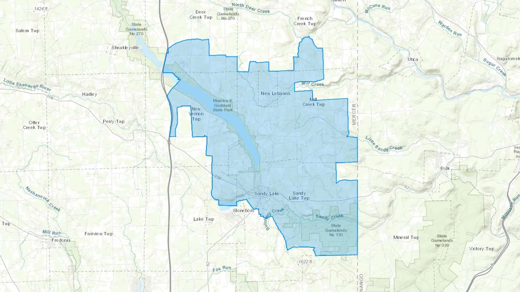 Sandy Lake, PA Cash heating Oil delivery map Map of the COD Fuel Oil delivery service area for Sandy Lake, PA