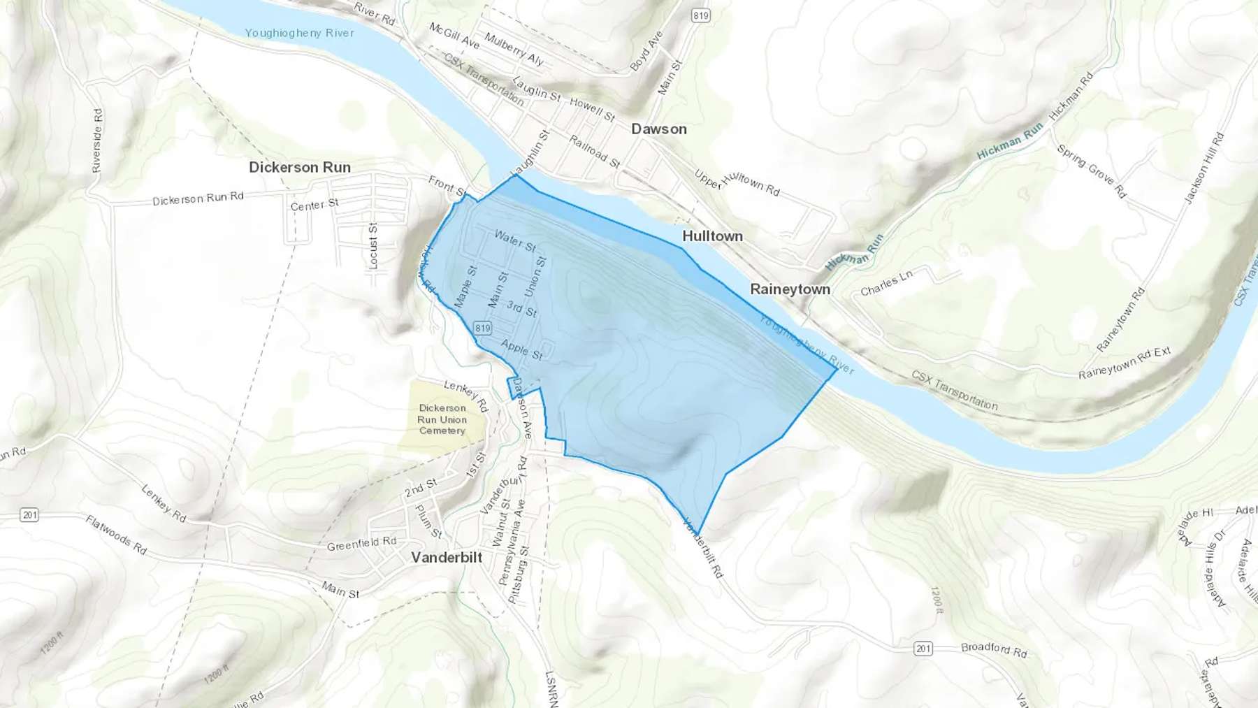 Dickerson Run, PA Cash heating Oil delivery map Map of the COD Fuel Oil delivery service area for Dickerson Run, PA