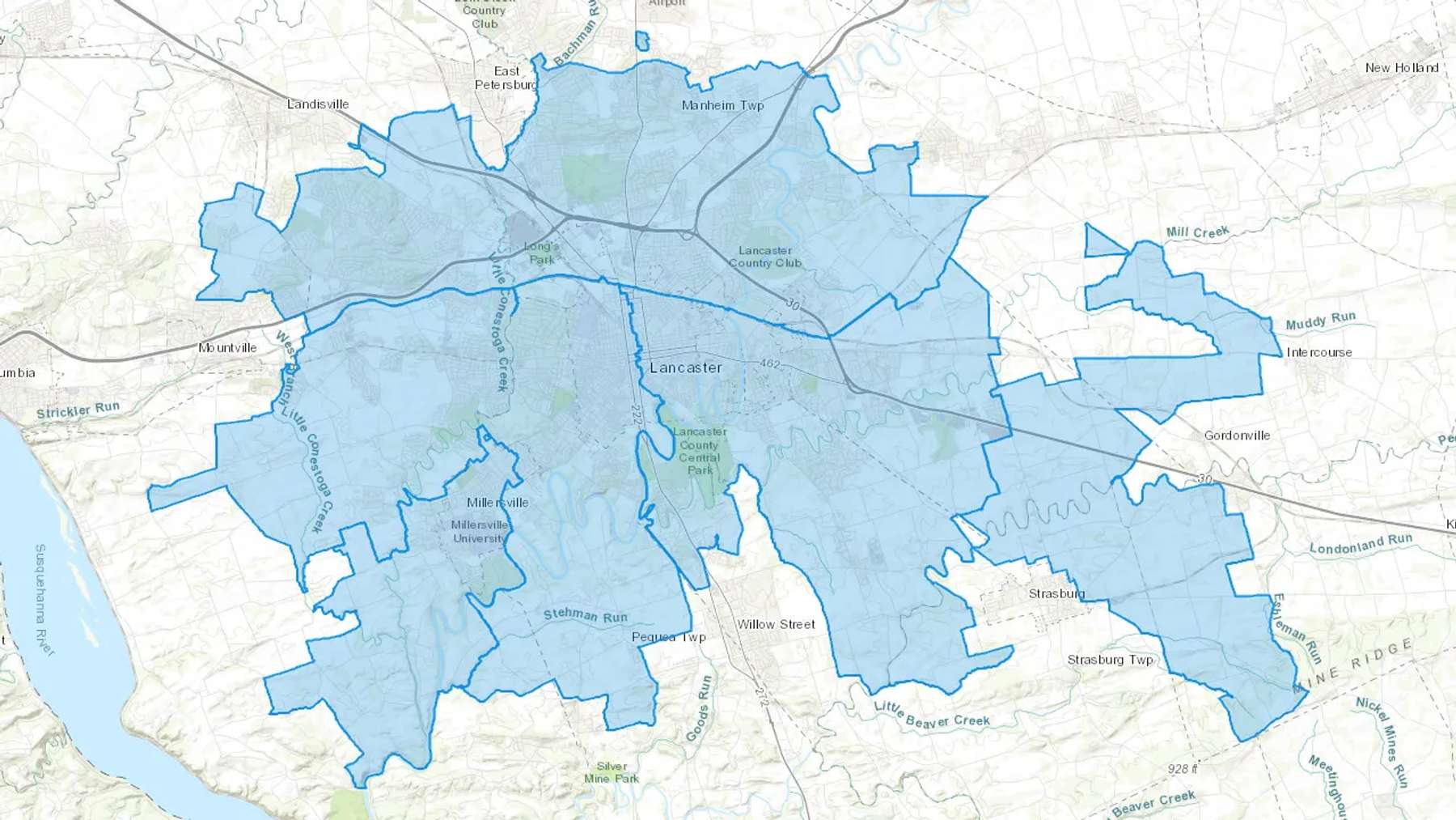 Lancaster, PA Cash heating Oil delivery map Map of the COD Fuel Oil delivery service area for Lancaster, PA