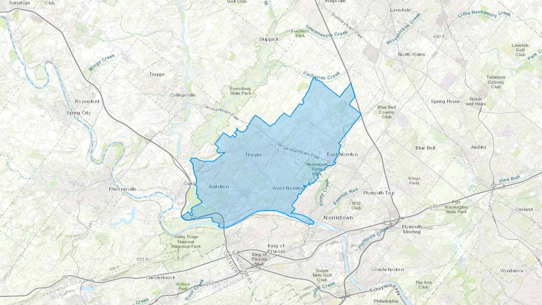 Audubon, PA Cash heating Oil delivery map Map of the COD Fuel Oil delivery service area for Audubon, PA