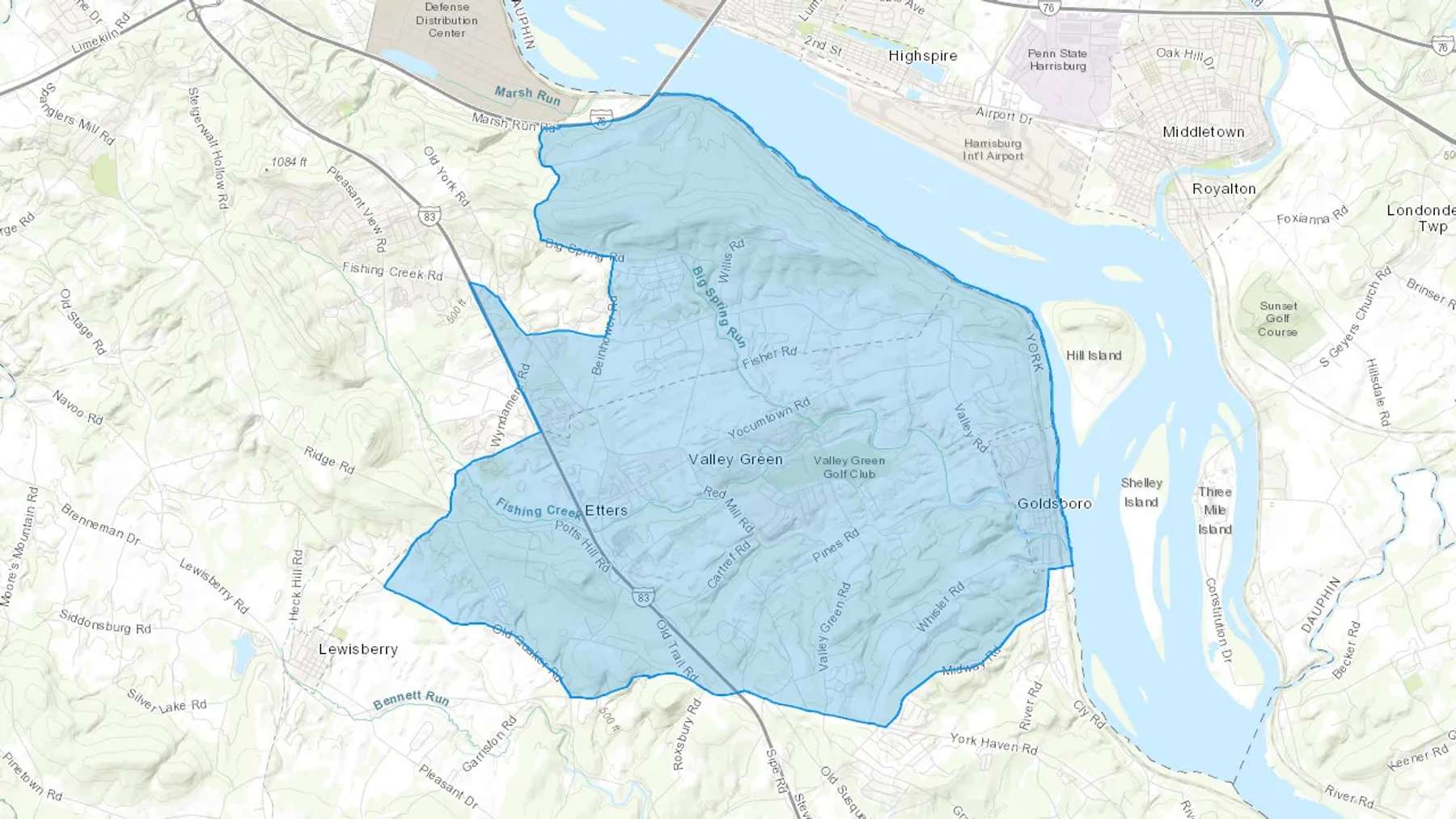 Etters, PA Cash heating Oil delivery map Map of the COD Fuel Oil delivery service area for Etters, PA