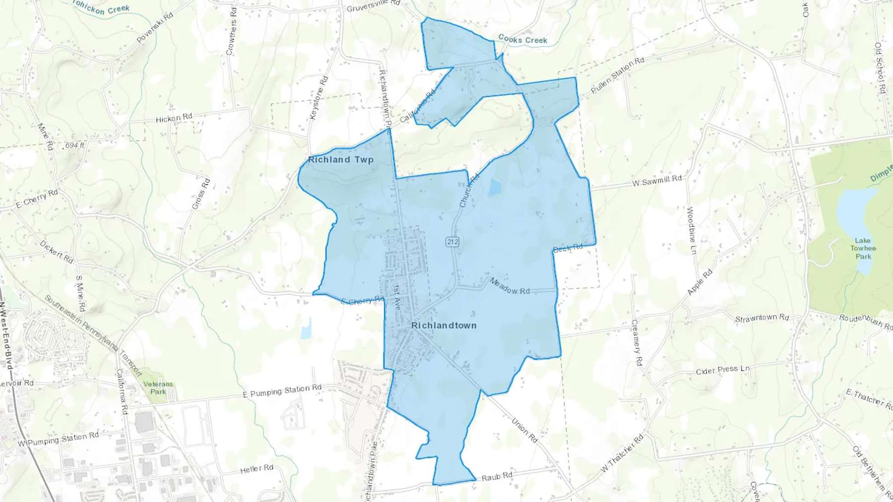 Richlandtown, PA Cash heating Oil delivery map Map of the COD Fuel Oil delivery service area for Richlandtown, PA