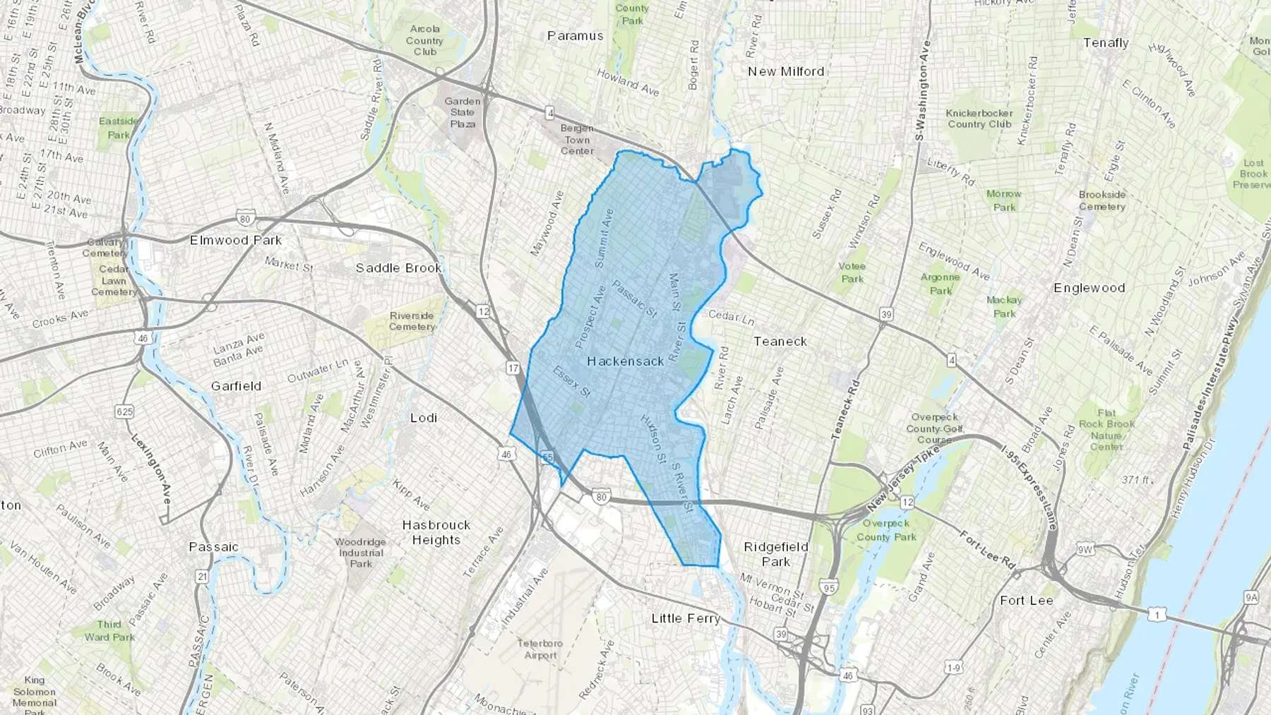 Hackensack, NJ Cash heating Oil delivery map Map of the COD Fuel Oil delivery service area for Hackensack, NJ