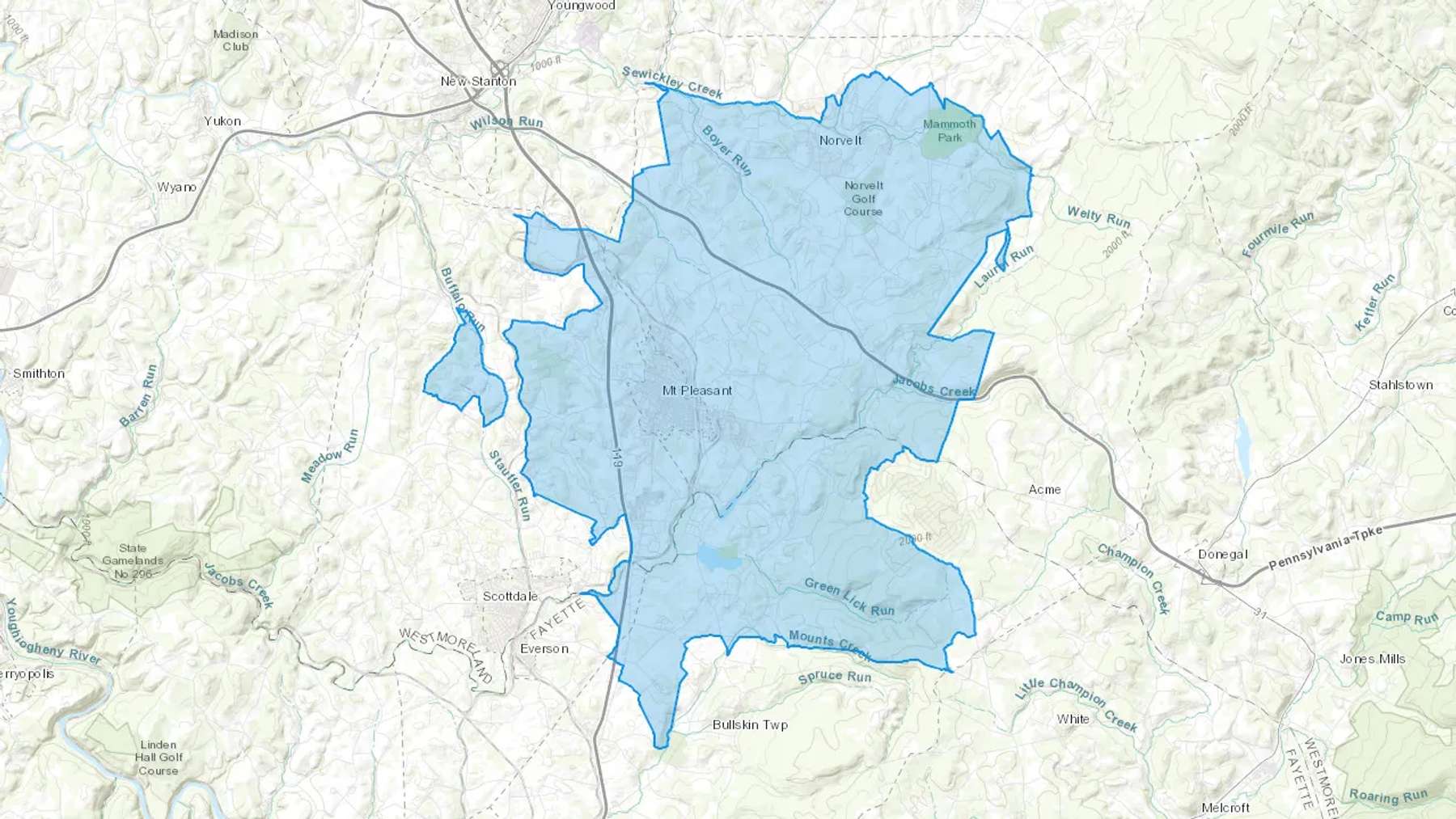 Southwest, PA Cash heating Oil delivery map Map of the COD Fuel Oil delivery service area for Southwest, PA