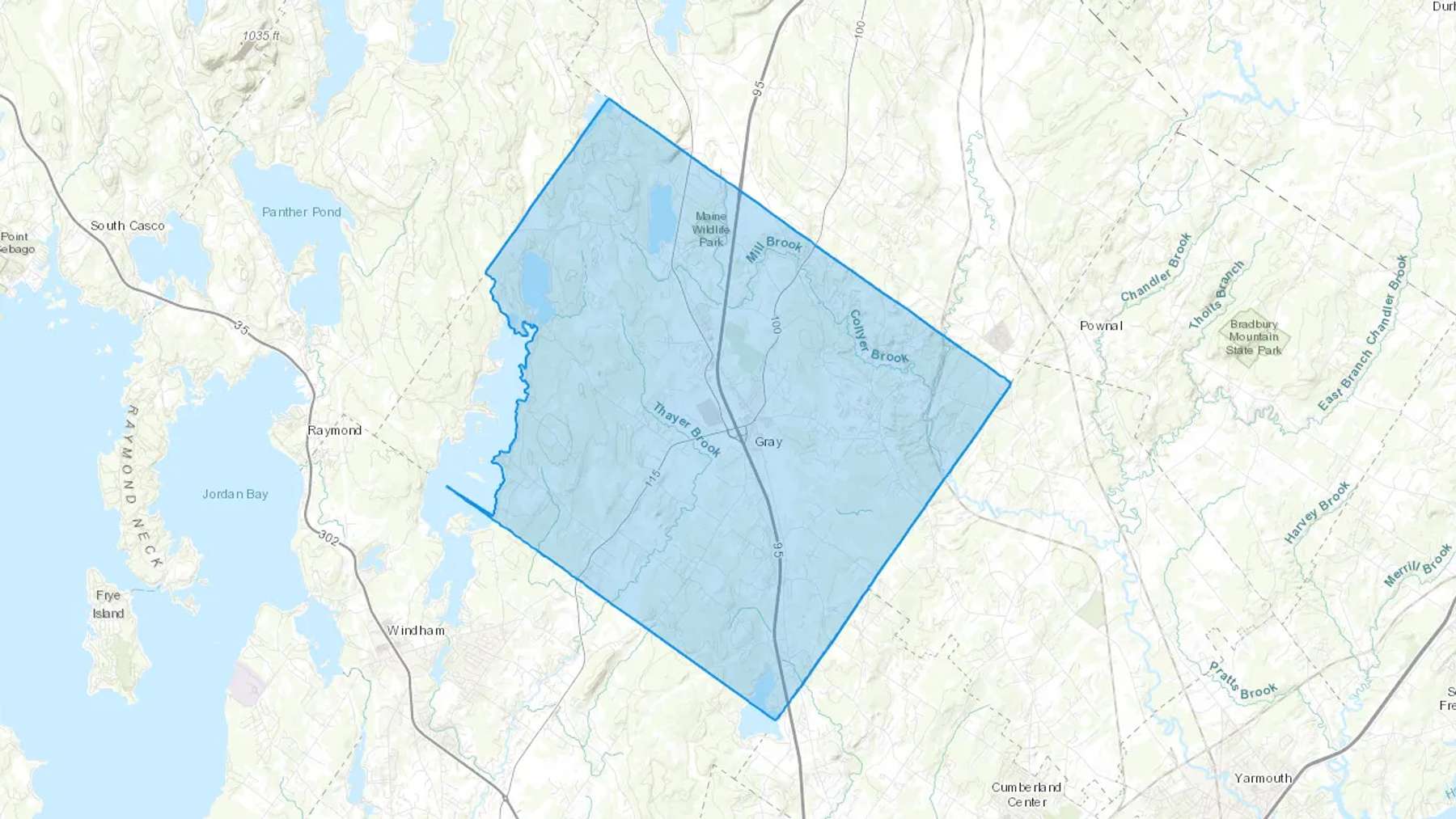 Gray, ME Cash heating Oil delivery map Map of the COD Fuel Oil delivery service area for Gray, ME