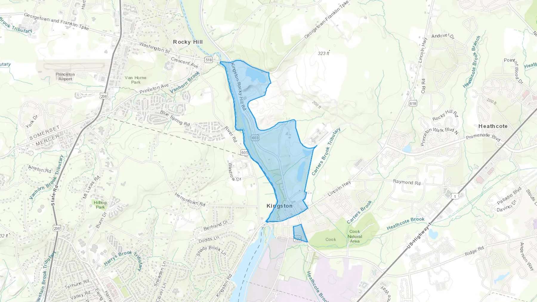 Kingston, NJ Cash heating Oil delivery map Map of the COD Fuel Oil delivery service area for Kingston, NJ
