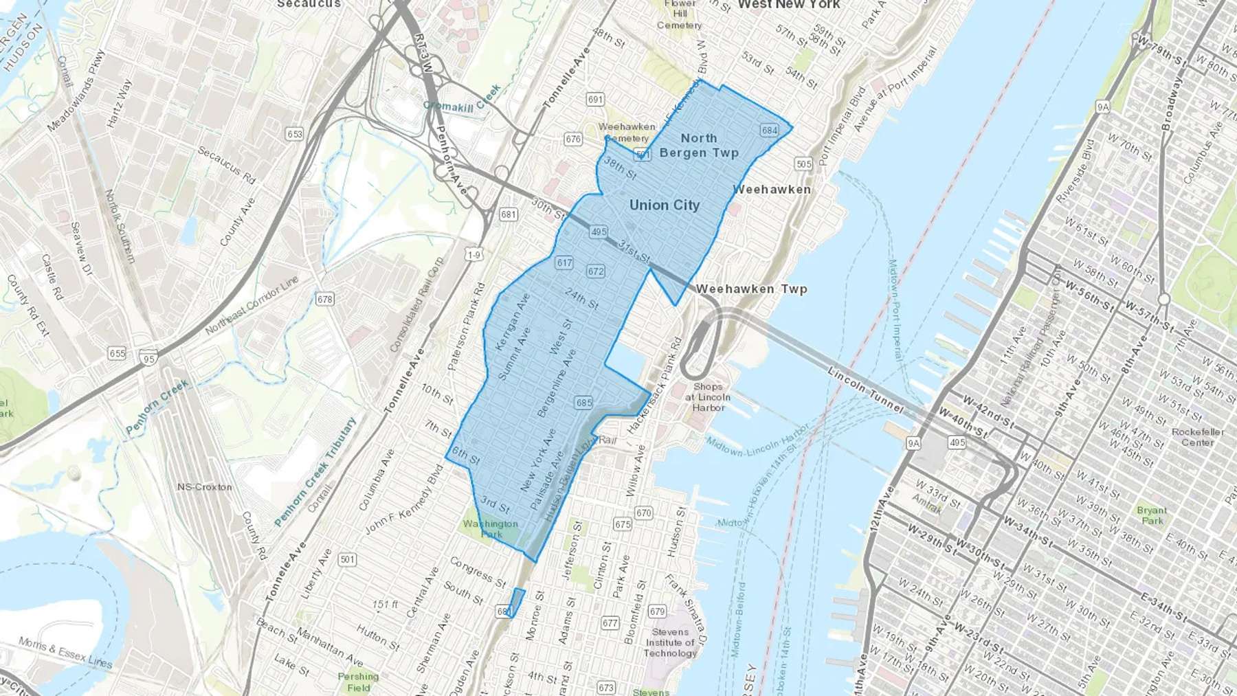 Union City, NJ Cash heating Oil delivery map Map of the COD Fuel Oil delivery service area for Union City, NJ