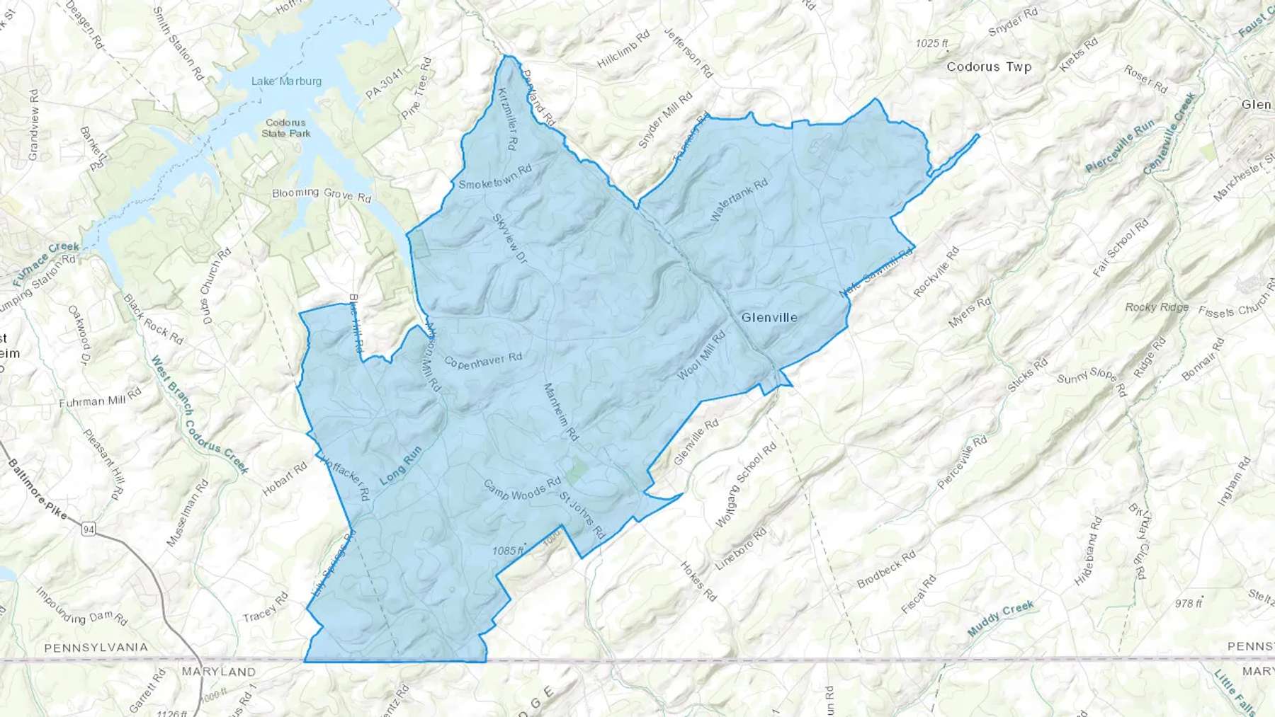 Glenville, PA Cash heating Oil delivery map Map of the COD Fuel Oil delivery service area for Glenville, PA