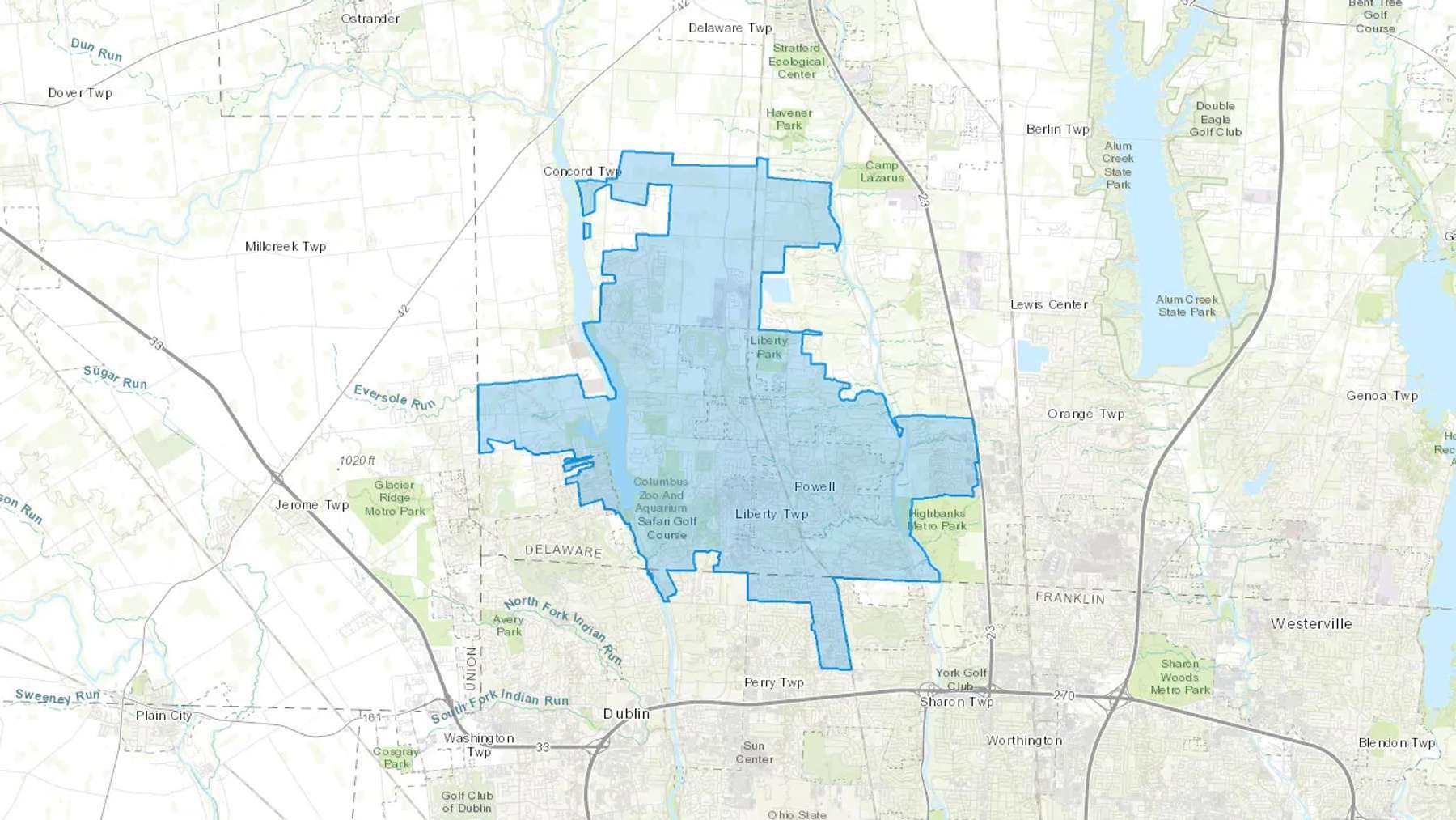 Powell, OH Cash heating Oil delivery map Map of the COD Fuel Oil delivery service area for Powell, OH