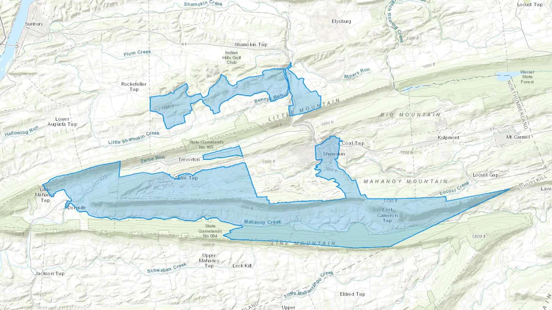 Coal Township, PA Cash heating Oil delivery map Map of the COD Fuel Oil delivery service area for Coal Township, PA