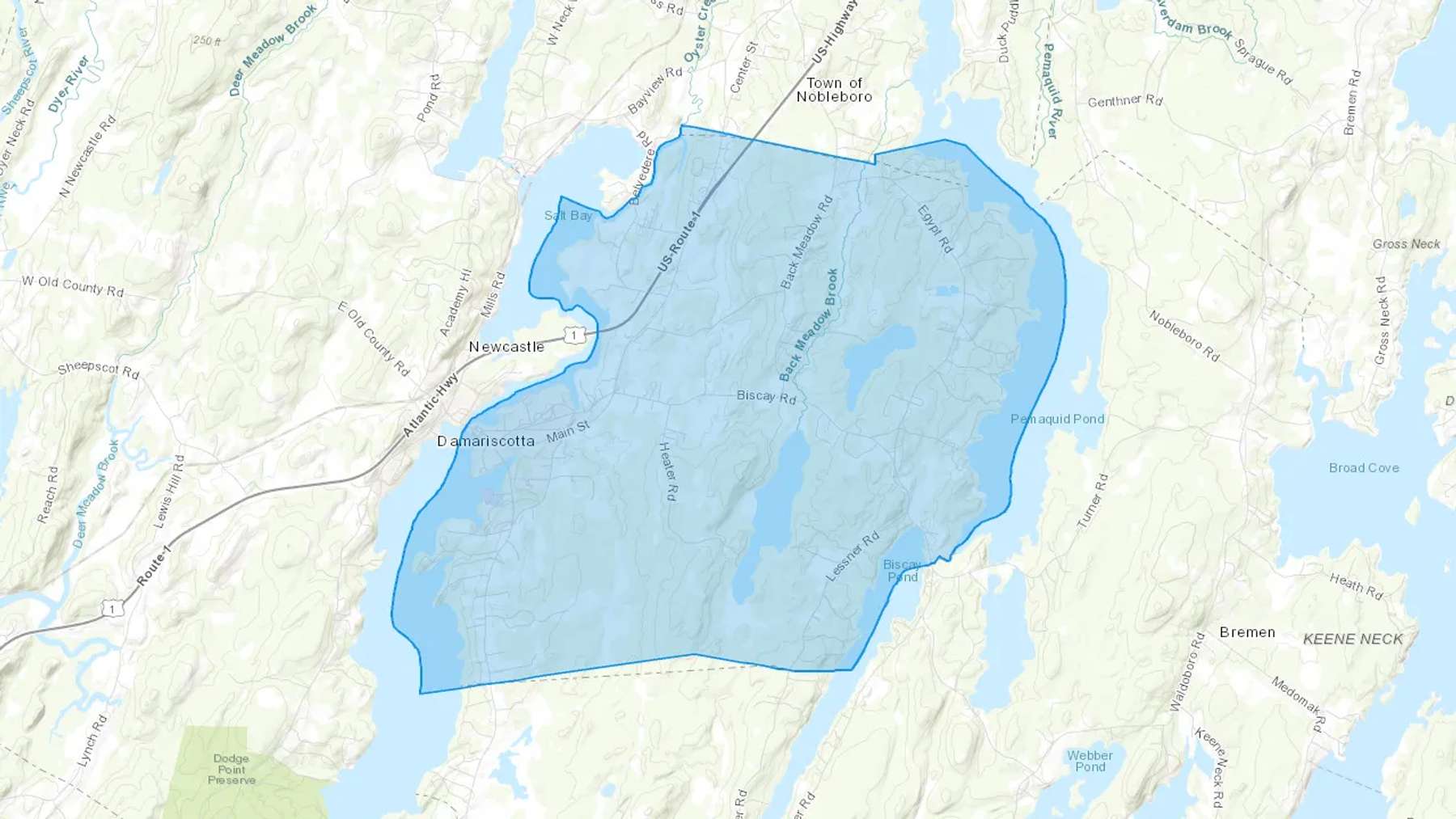 Damariscotta, ME Cash heating Oil delivery map Map of the COD Fuel Oil delivery service area for Damariscotta, ME