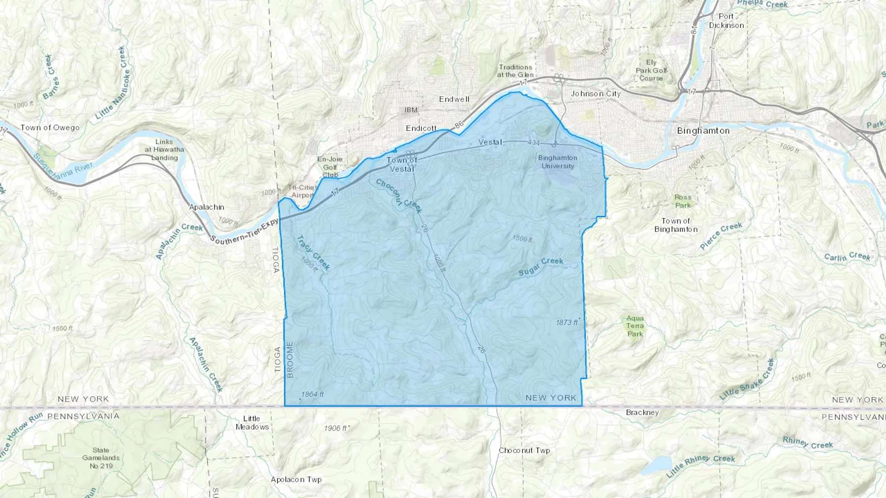 Vestal, NY Cash heating Oil delivery map Map of the COD Fuel Oil delivery service area for Vestal, NY