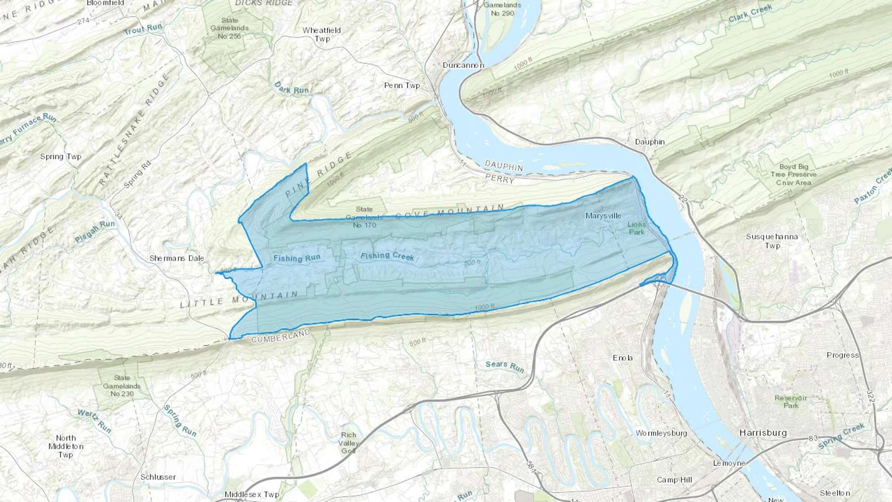 Marysville, PA Cash heating Oil delivery map Map of the COD Fuel Oil delivery service area for Marysville, PA