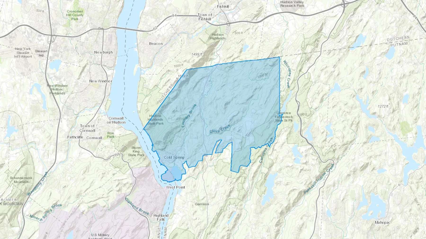 Cold Spring, NY Cash heating Oil delivery map Map of the COD Fuel Oil delivery service area for Cold Spring, NY