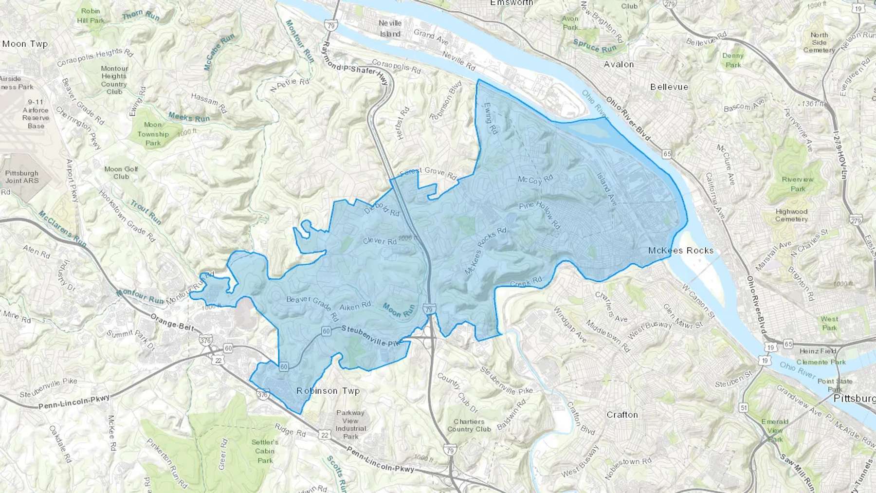 Mckees Rocks, PA Cash heating Oil delivery map Map of the COD Fuel Oil delivery service area for Mckees Rocks, PA