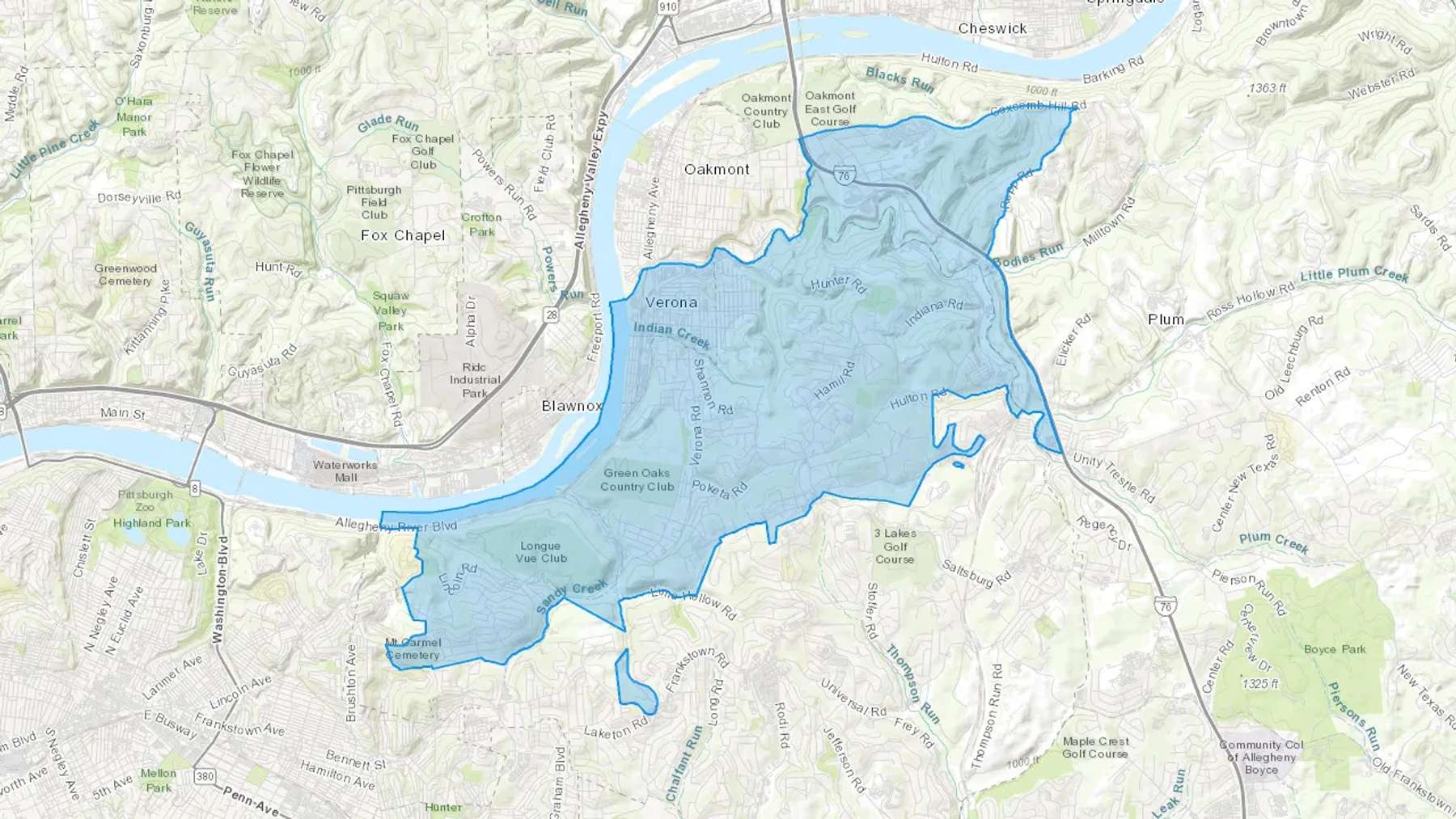 Verona, PA Cash heating Oil delivery map Map of the COD Fuel Oil delivery service area for Verona, PA