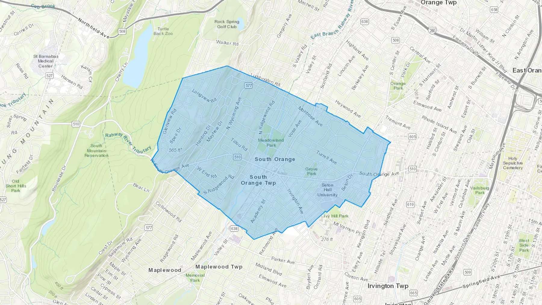 South Orange, NJ Cash heating Oil delivery map Map of the COD Fuel Oil delivery service area for South Orange, NJ