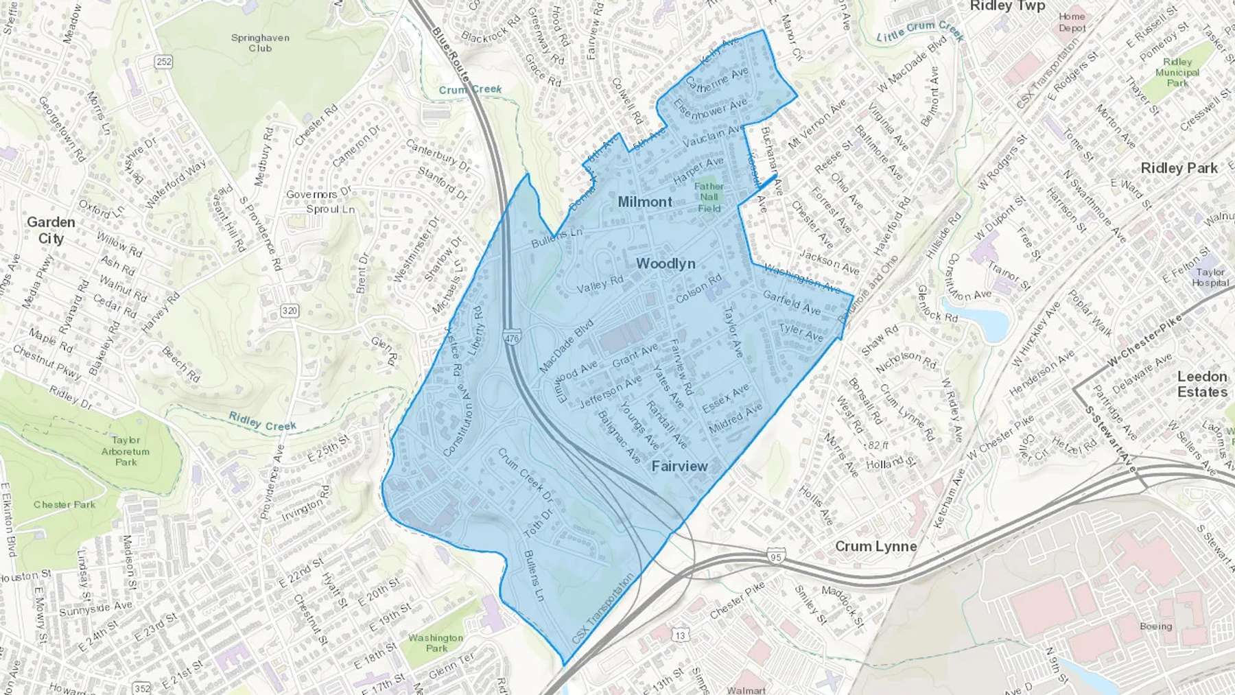 Woodlyn, PA Cash heating Oil delivery map Map of the COD Fuel Oil delivery service area for Woodlyn, PA