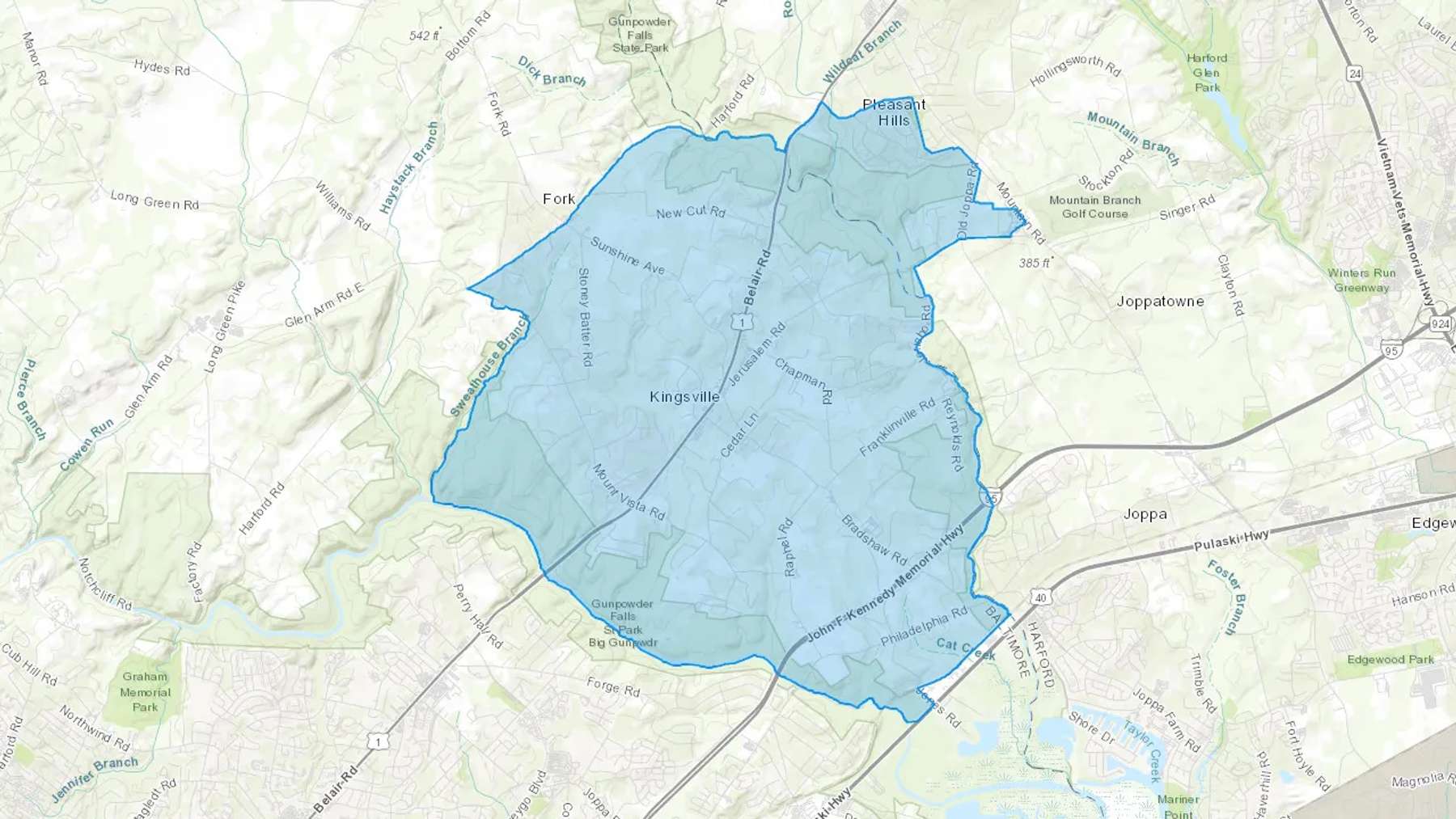 Kingsville, MD Cash heating Oil delivery map Map of the COD Fuel Oil delivery service area for Kingsville, MD