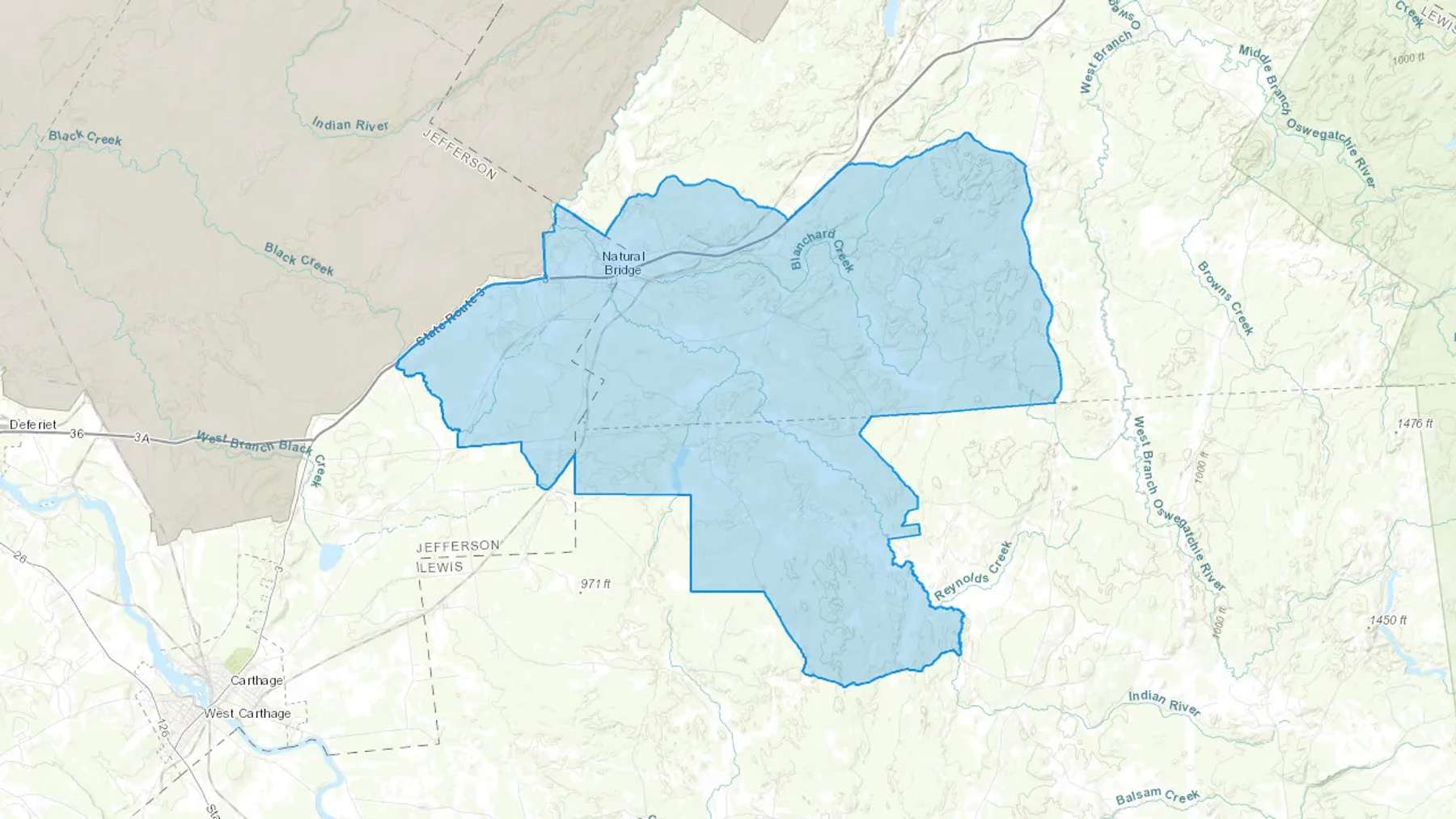 Natural Bridge, NY Cash heating Oil delivery map Map of the COD Fuel Oil delivery service area for Natural Bridge, NY