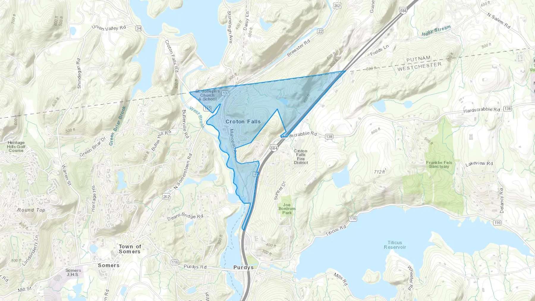 Croton Falls, NY Cash heating Oil delivery map Map of the COD Fuel Oil delivery service area for Croton Falls, NY
