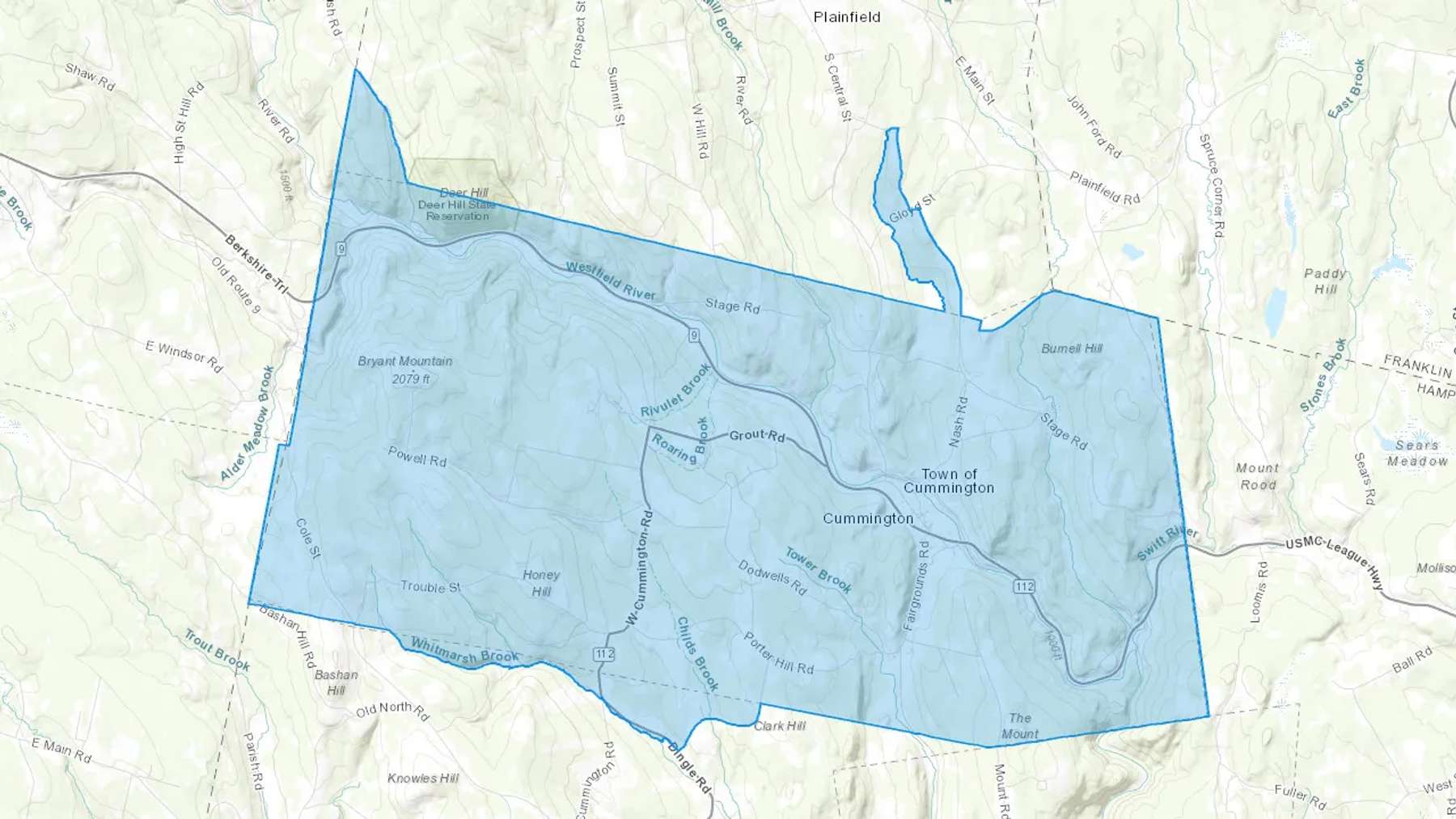 Cummington, MA Cash heating Oil delivery map Map of the COD Fuel Oil delivery service area for Cummington, MA